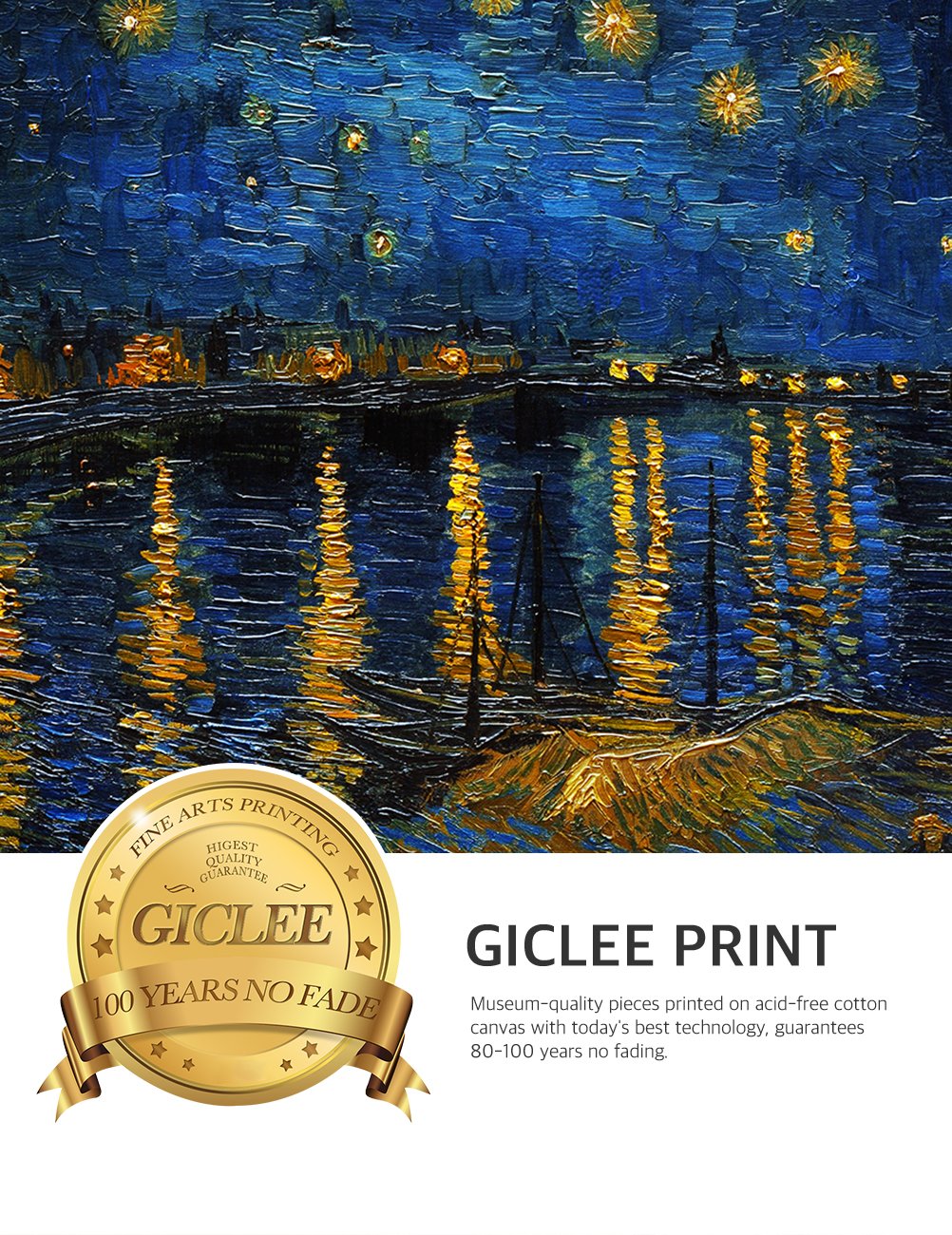 Decorarts - Starry Night Over The Rhone By Vincent Van Gogh Classic Art. Giclee Print Framed Art For Wall Decor. Picture Size: 2