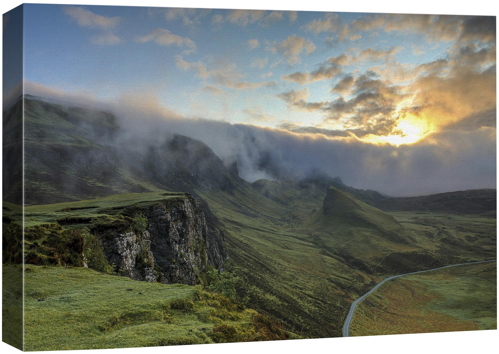 Signford Canvas Print Wall Art Sunset Over Scottish Highlands Misty Mountains Photography Realism Decorative Scenic Multicolor L