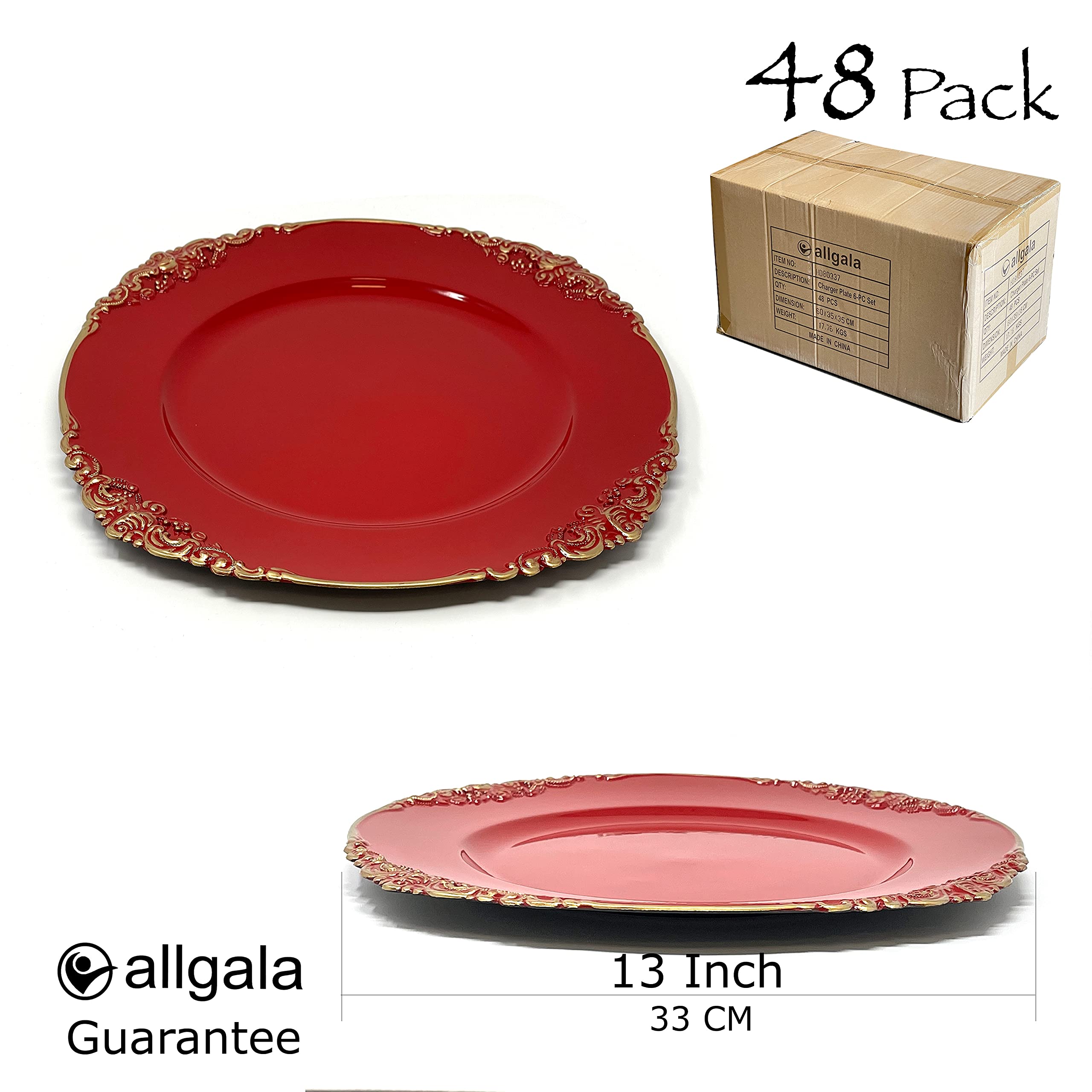 allgala 13-Inch 6-Pack Round Charger Plates (48  Floral Red)