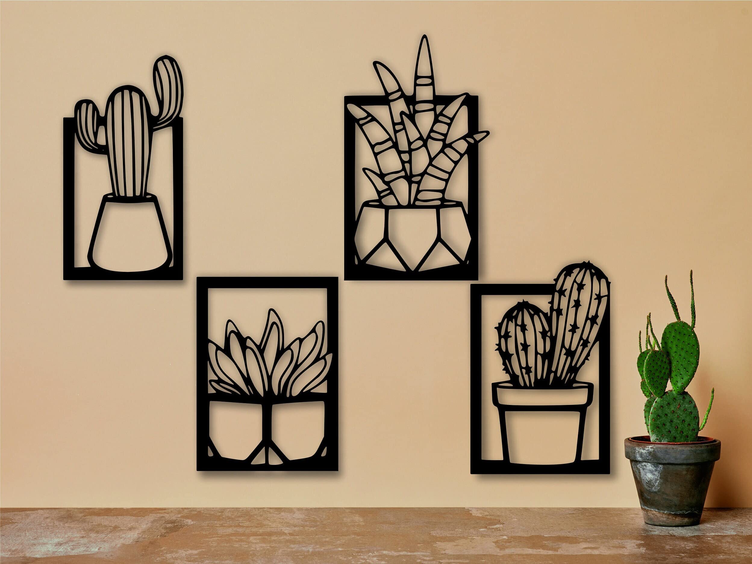 Triad basics Home Decor Items 4 Pieces Cactus Wall Decor For Living Room, Bedroom, And Kitchen - Stylish Showpieces For Home Dec