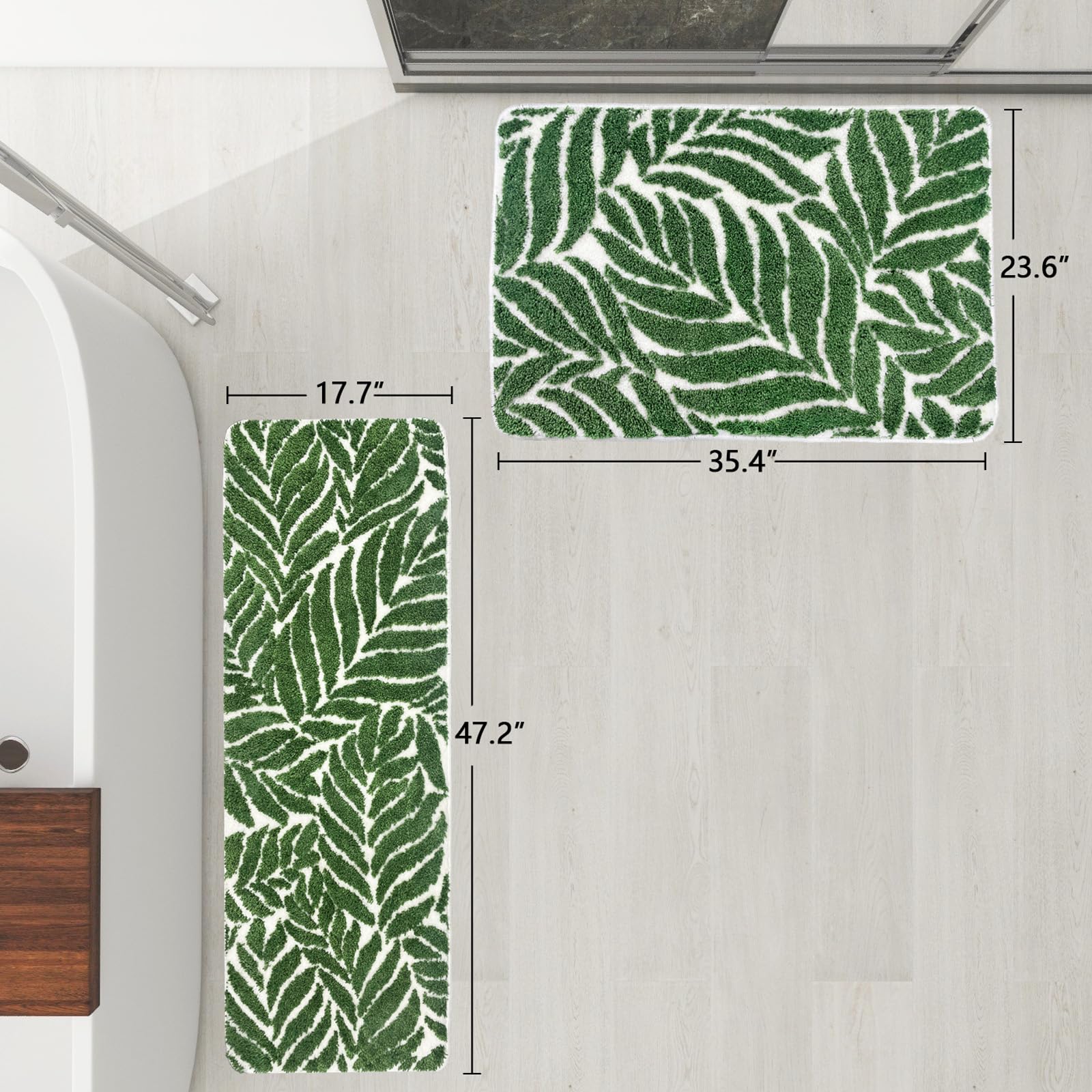Homantic Bathroom Runner Rug - Non Slip Dark Green Long Bathroom Rug Long Bath Mat Leaf Bedroom Decor 47 Inches Rugs Water Absor