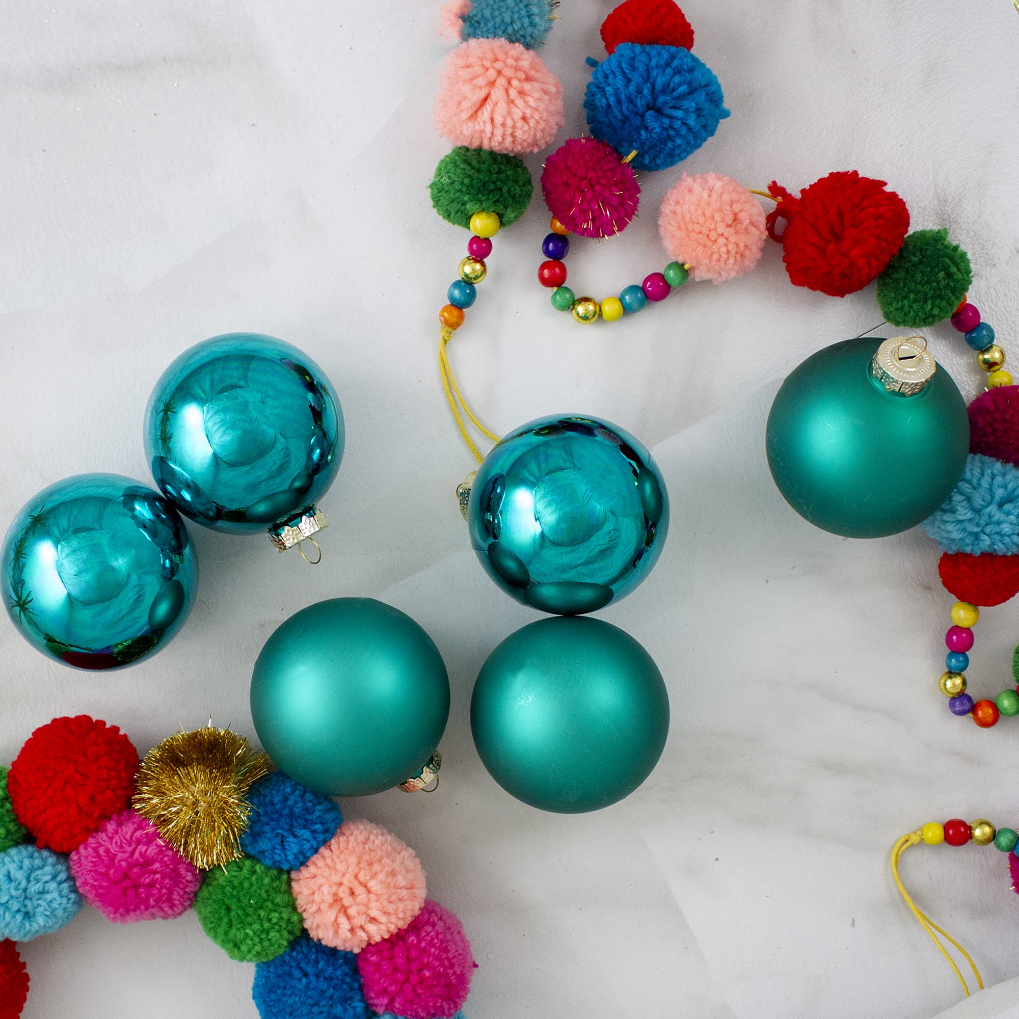 NORTHLIGHT 6ct Shiny and Matte Turquoise Green Glass Ball Christmas Ornaments 3.25 (80mm)