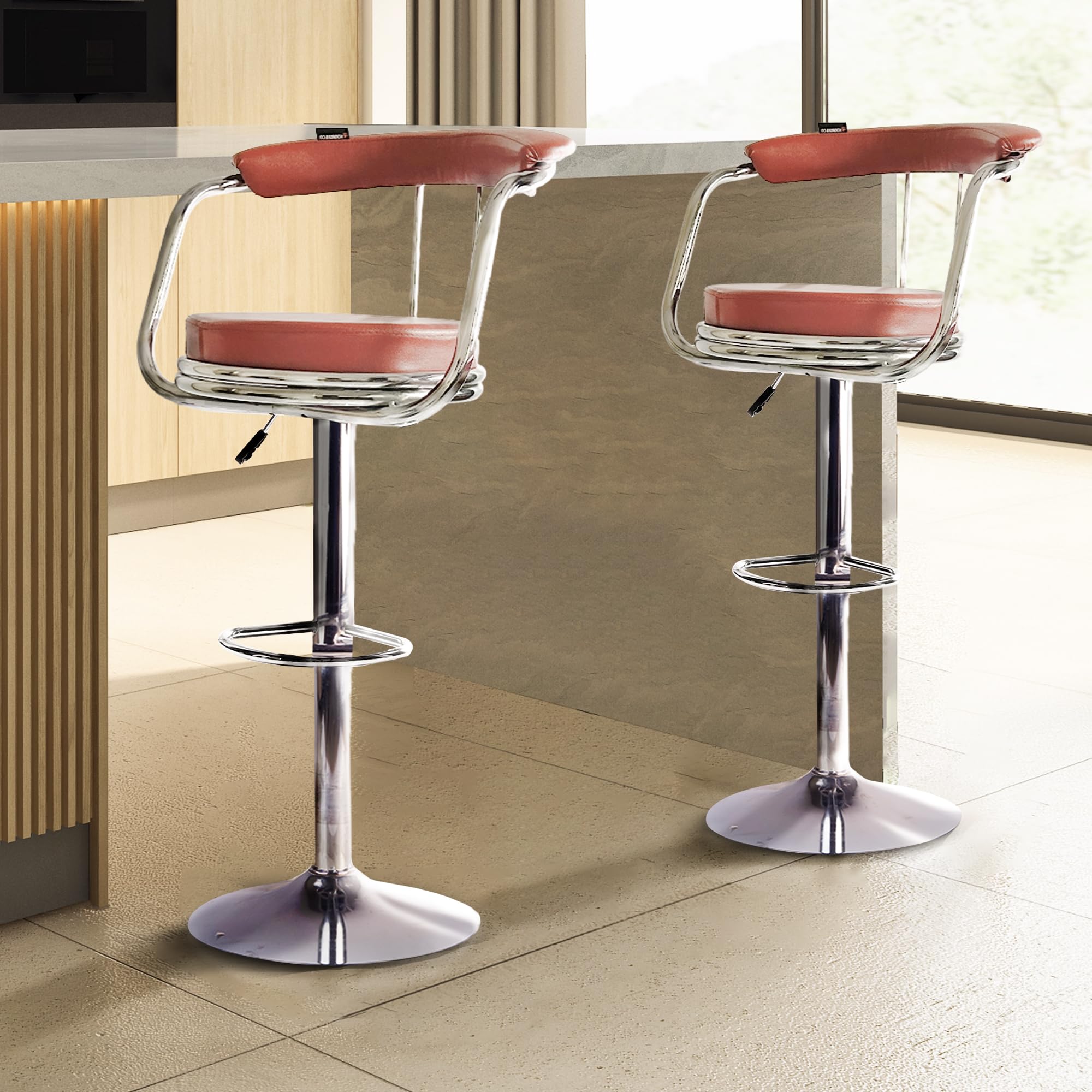 Koorsi & Company. Wood Adjustable High Curvy Barstool Kitchen Chair Suitable For Counter, Cafeteria, Bar Stool Dining, Pubs, Off