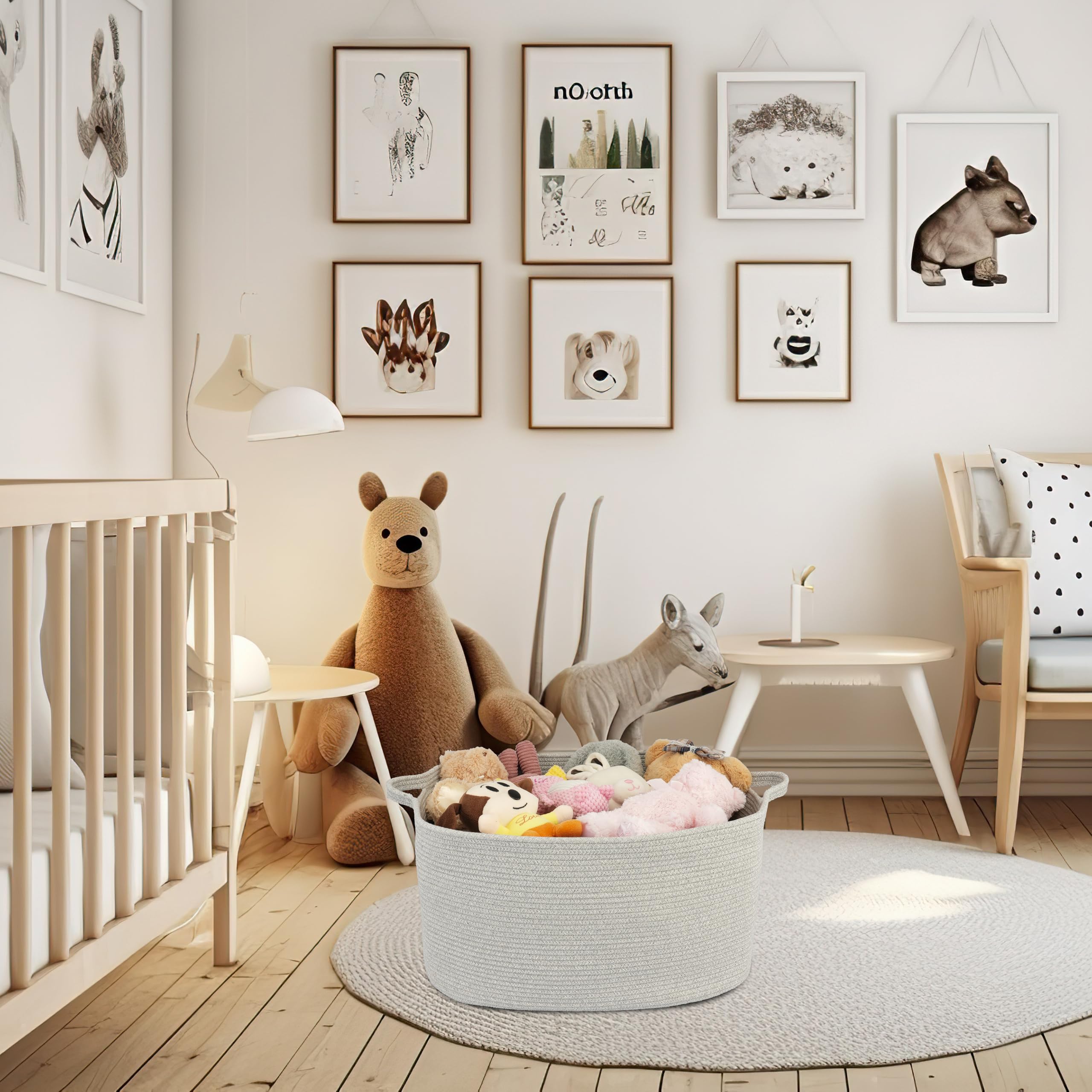 Xuanguo Large Rectangle Blankets Basket Living Room 22''X17''X12'' Woven Cotton Rope Storage Basket For Nursery Toy Basket For K