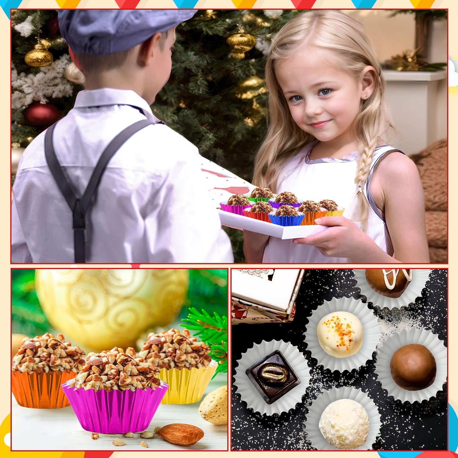 AUGSUN 400pcs Mini Foil Cupcake Liners Colorful Cupcake Baking Cups Metallic Mini Muffin Cupcake Wrappers for Christmas Holiday