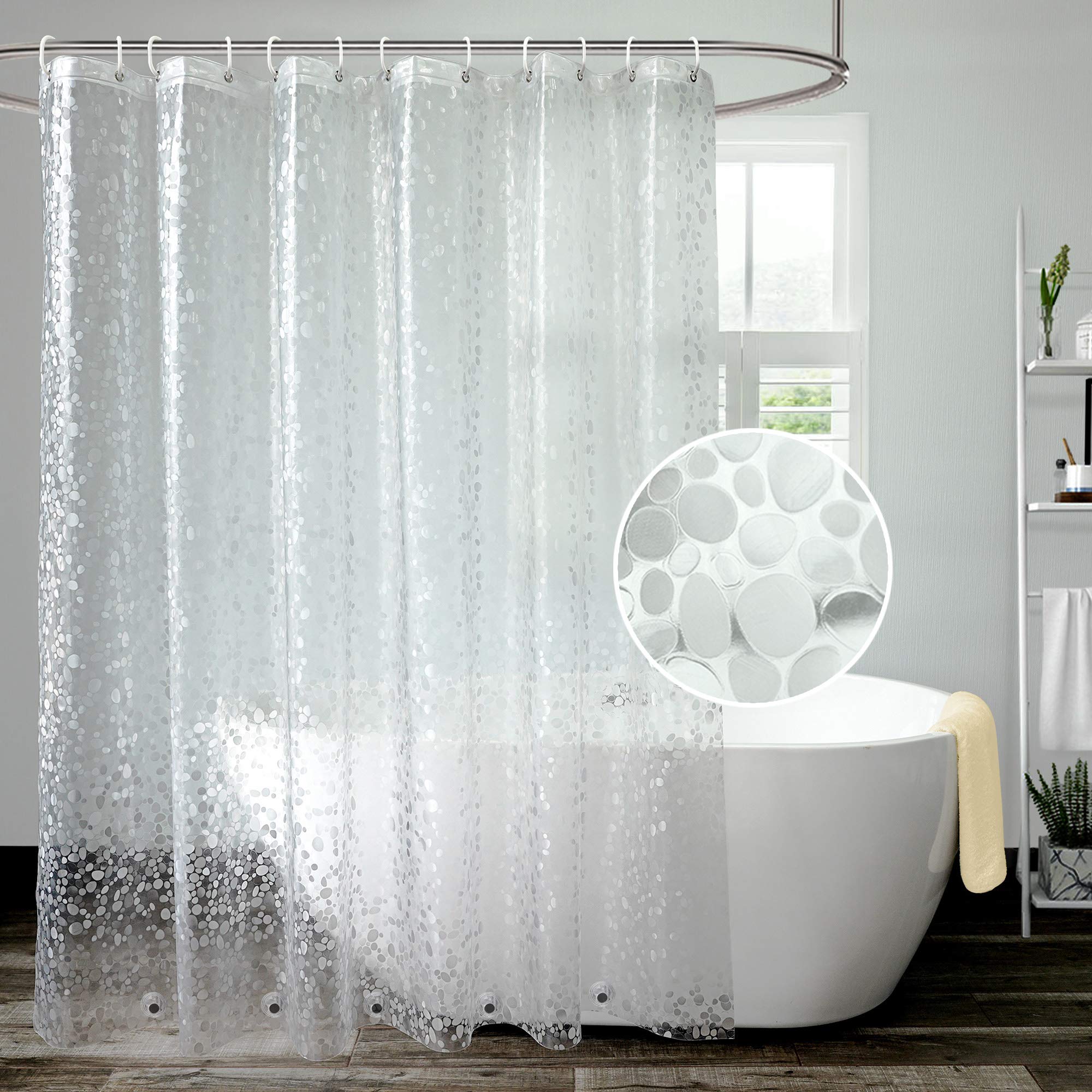 Aoohome 36X72 Inch Stall Size Shower Curtain Liner, Eva Shower Curtain 3D Pebble Pattern With 3 Bottom Magnets, Heavy Duty, Wate