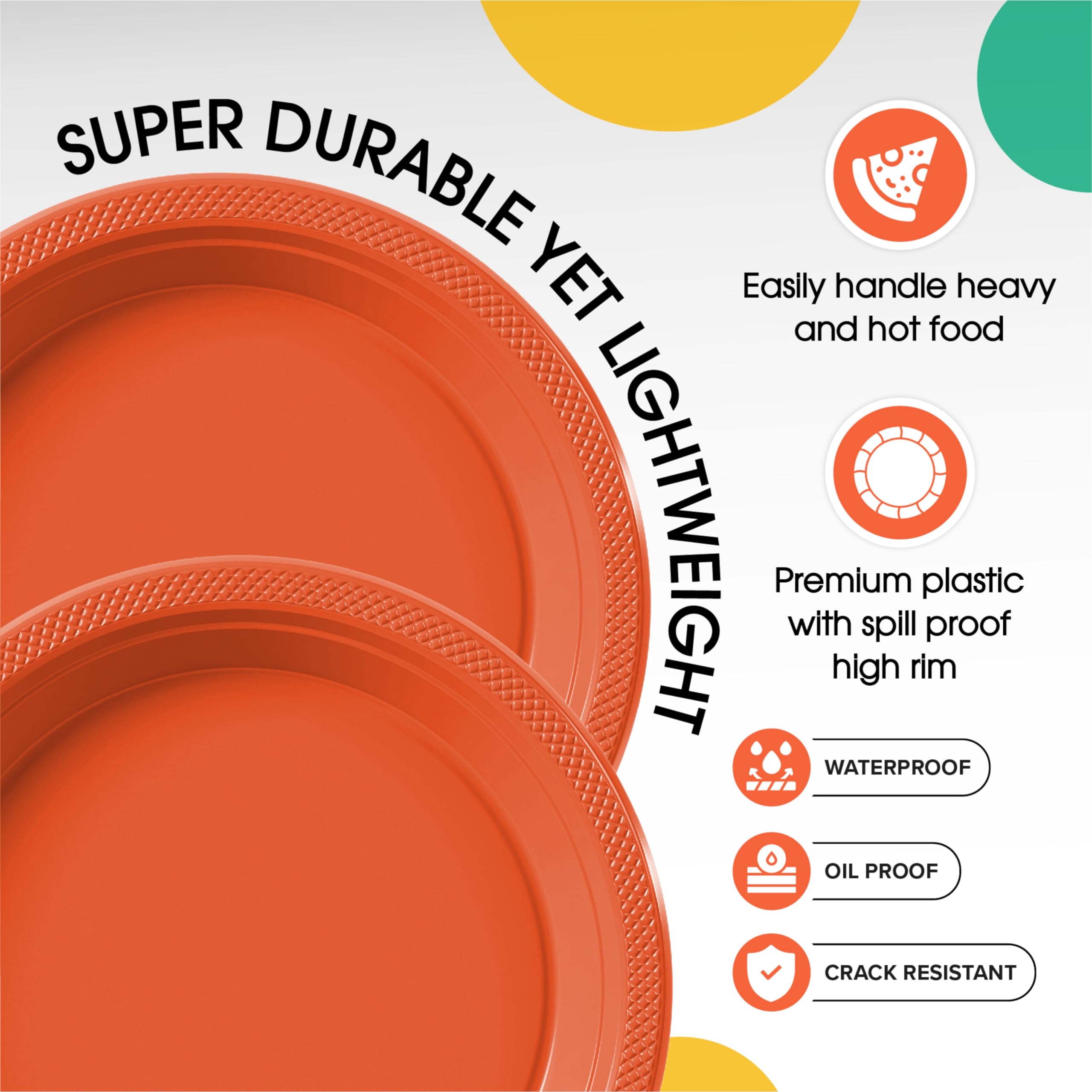 Exquisite 7 Inch. Dessert Plates Orange Plastic Plates Disposable, 50 Count Orange Plate Set, Disposable Plates For Party, Heavy