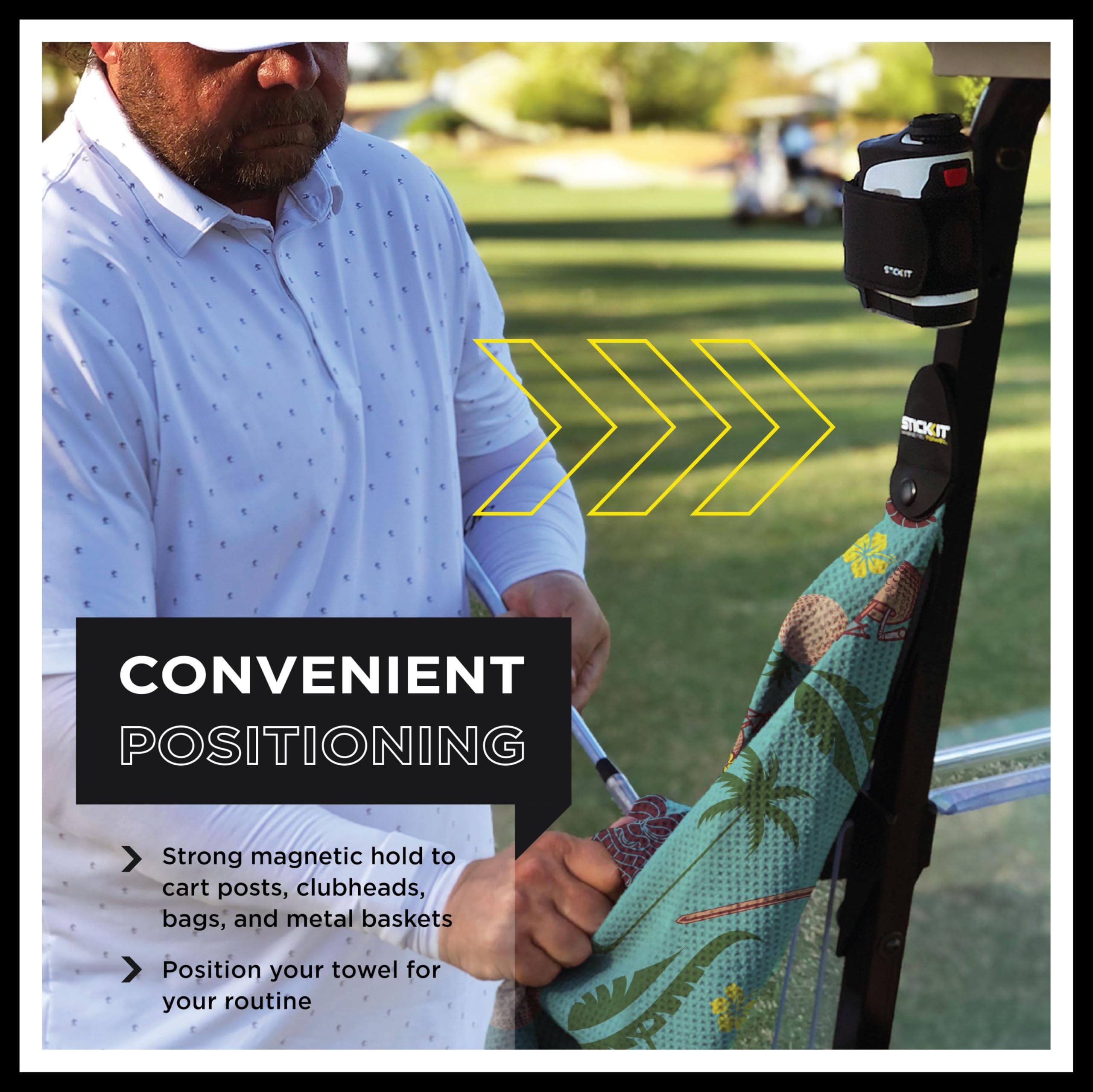 STICKIT Magnetic Golf Towel  Teal Tiki  Top-Tier Microfiber Golf Towel with Deep Waffle Pockets  Industrial Strength Magnet for Strong Hold to Golf Carts or Clubs
