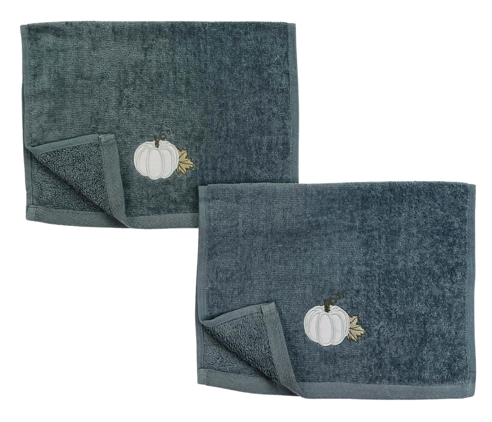 Serafina Home Decorative Fall Harvest Hand Fingertip Towels: Harvest Grey Pumkin On Grey Plush Soft Cotton, Set Of 2 12 X 18 Inc