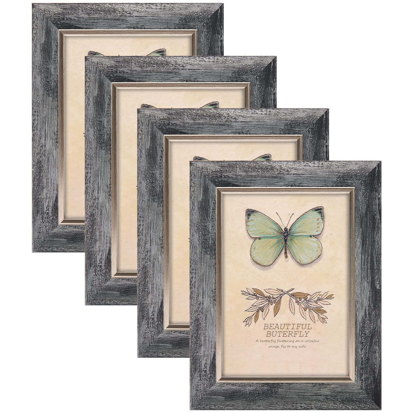 XUANLUO 5x7 Picture Frames Set of 4 Rustic Retro Photo Frame with Tempered Glass Wall Mount and Tabletop Display Family Friends 