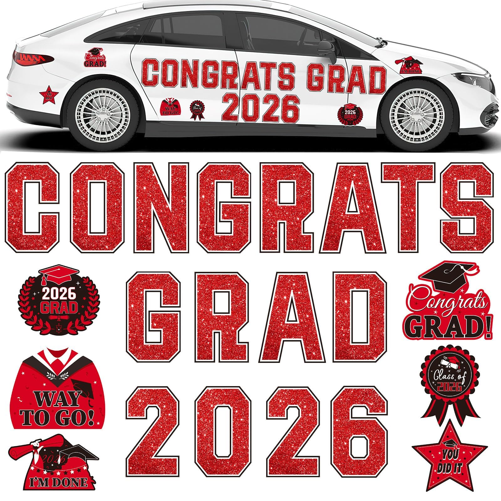 JULMELON 2026 Graduation Car Magnets Decorations, 22 Pcs Graduation Fridge Magnets, Car Garage Door Magnetic Stickers Class of 2