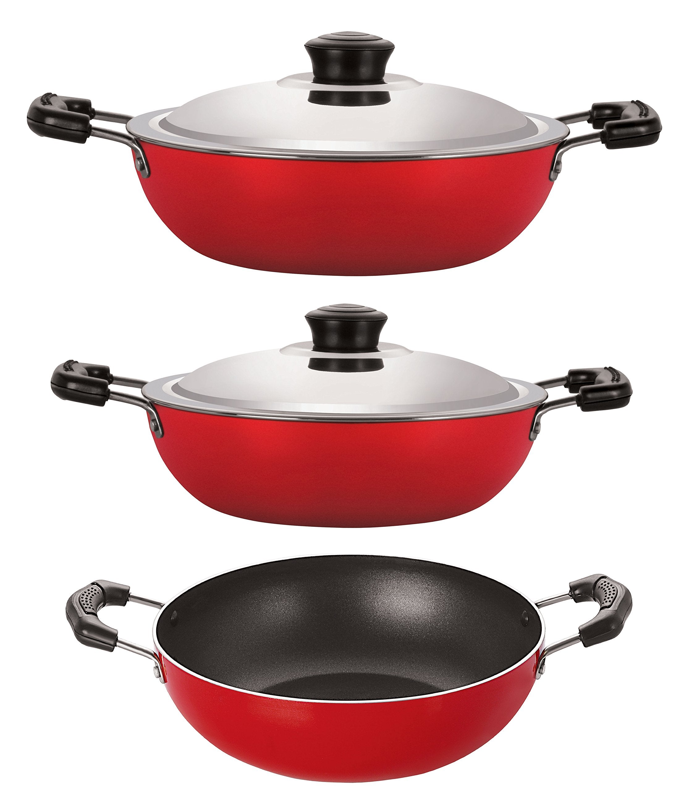 Nirlon Bpa Free 3 Piece Kitchen Cookware NonStick Set With Steel Lid, 2.6Mm_Kd12_Dkd(M)_Dkd(B)