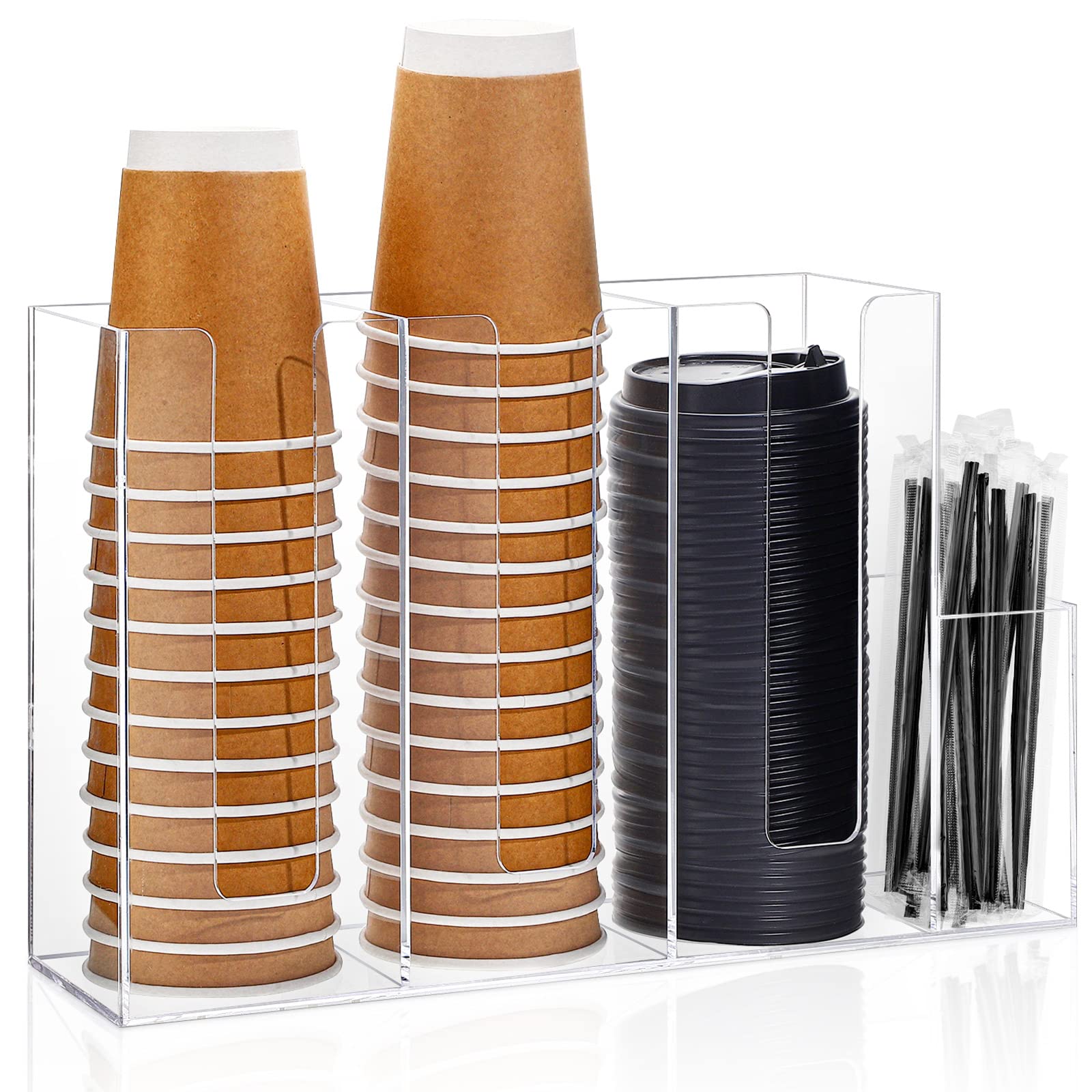 4 Compartments Acrylic Coffee Cup And Lid Storage Organizer Holder Disposable Coffee Cup Dispenser Paper Cup Organizer Plastic C