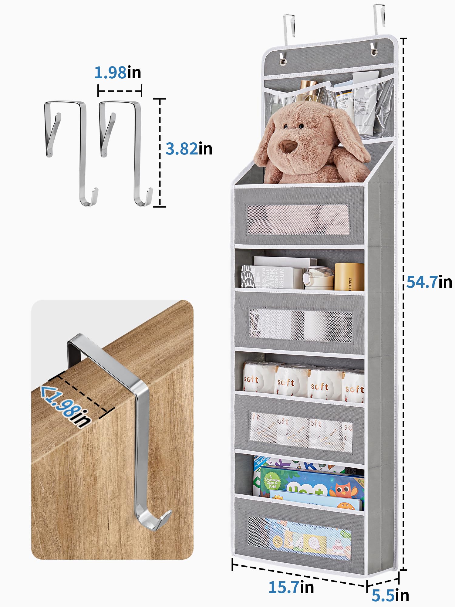 Jarlink 5-Shelf Over Door Organizer Storage, Upgrade Hanging Storage With Clear Window, 50 Lbs Load Storage Organizer For Bedroo