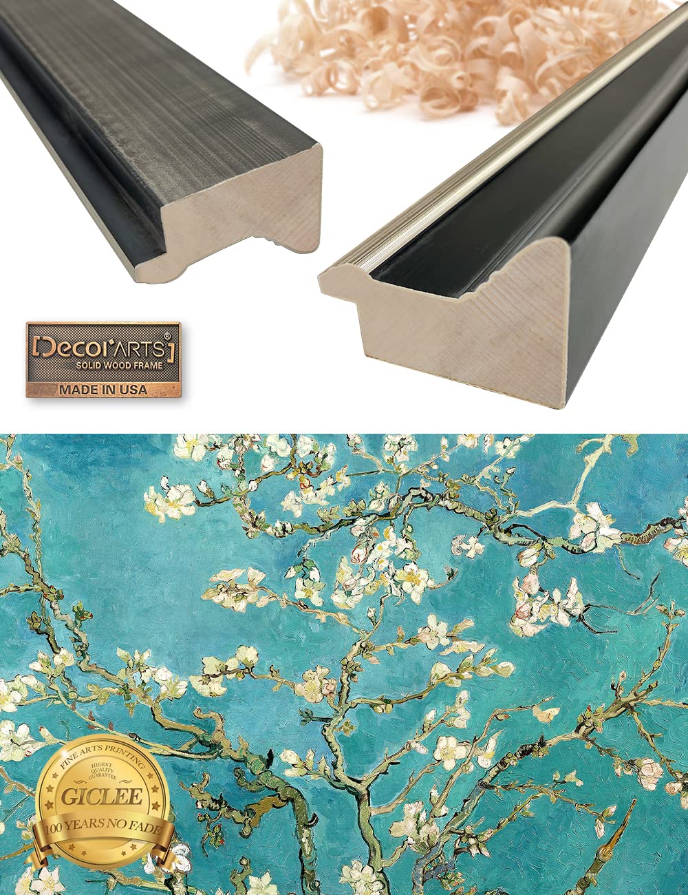 Decorarts - Blossoming Almond Tree, Classic Art By Vincent Van Gogh. Framed Giclee Prints With Solid Wood Frame And Silver Accen