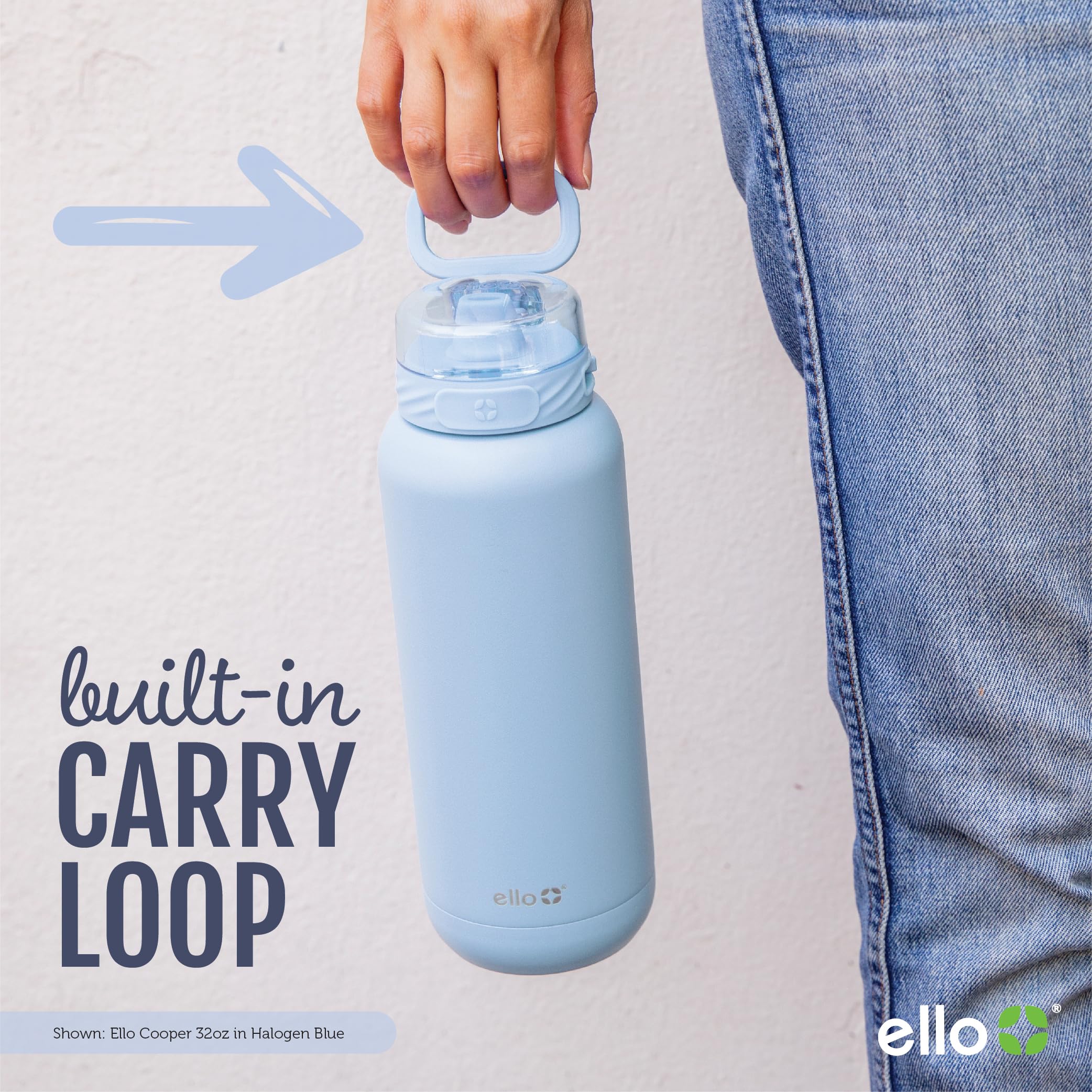 Ello Cooper 18Oz Kids Stainless Steel Water Bottle With Straw And Carry Handle, Double Walled And Vacuum Insulated Metal, Leak P
