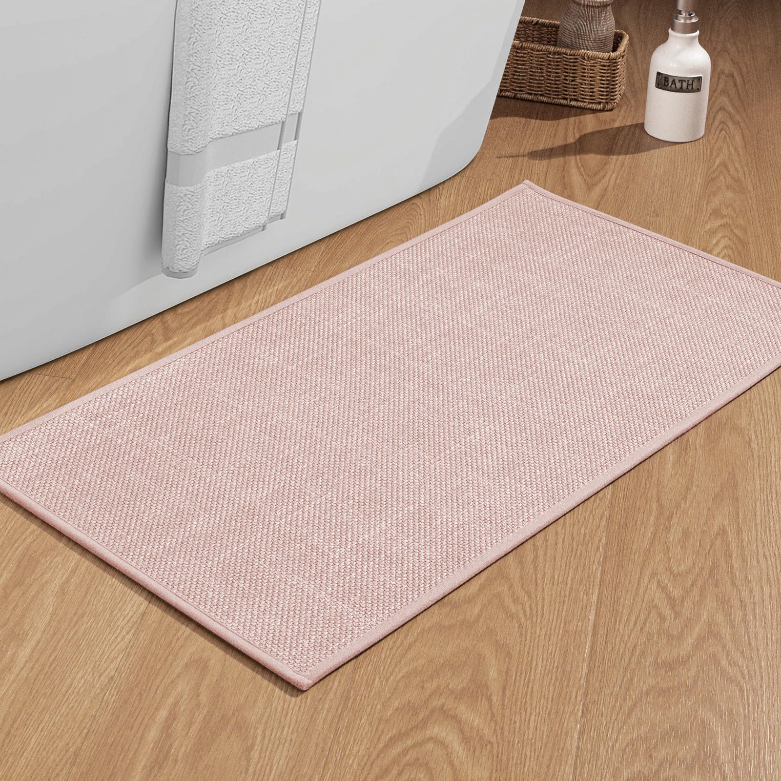 Chakme Bathroom Rugs Mat 32X17, Ultra Thin Non Slip Bath Mat Quick Dry Absorbent Bath Mat For Bathroom Floor, (Pink, 32''X17'')