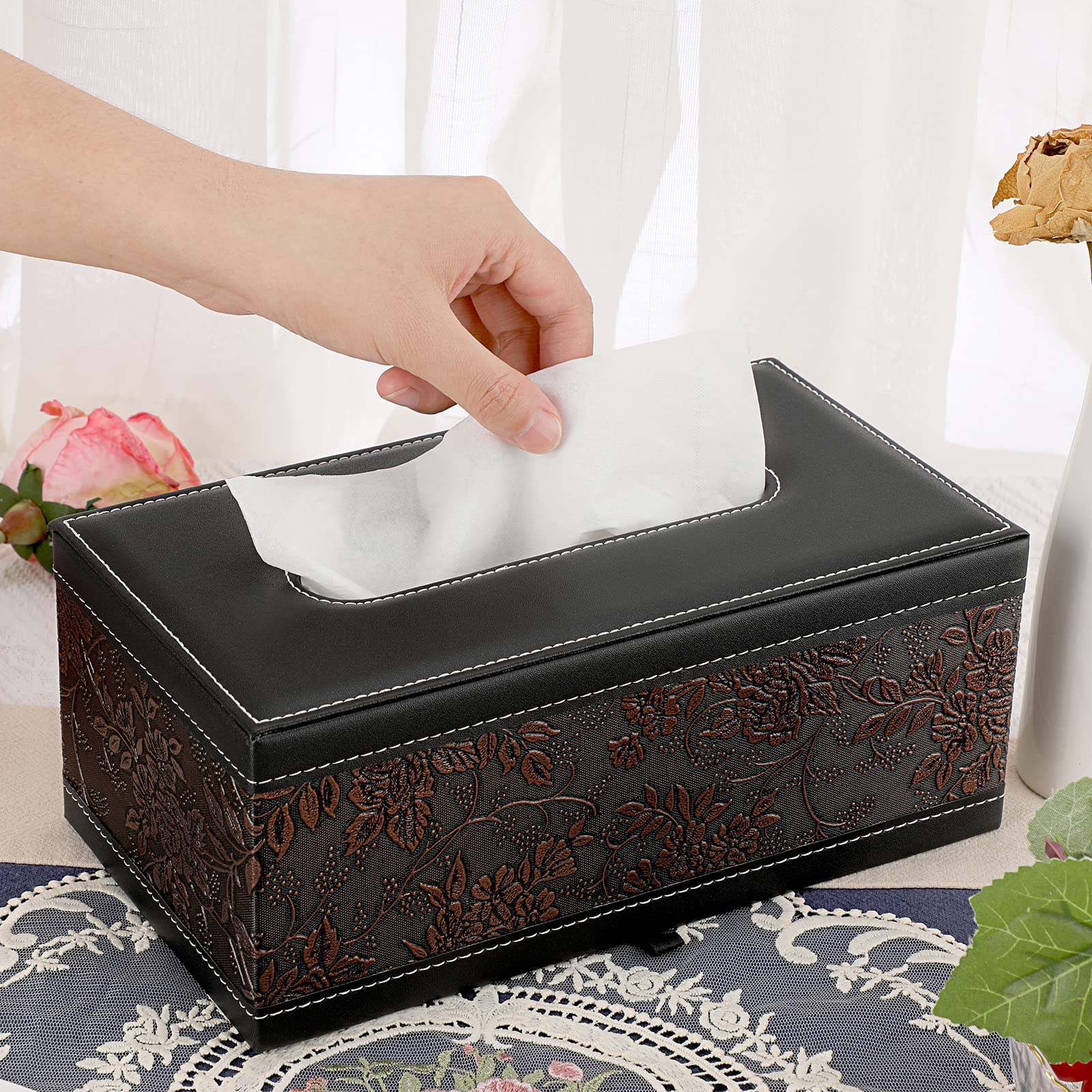 Sumnacon Rectangular Leather Tissue Box Cover - Stylish Tissue Box Holder with Magnetic Bottom  Decorative PU Tissue Box for Vanity Dresser Night Stand Table Countertop Home Office Car