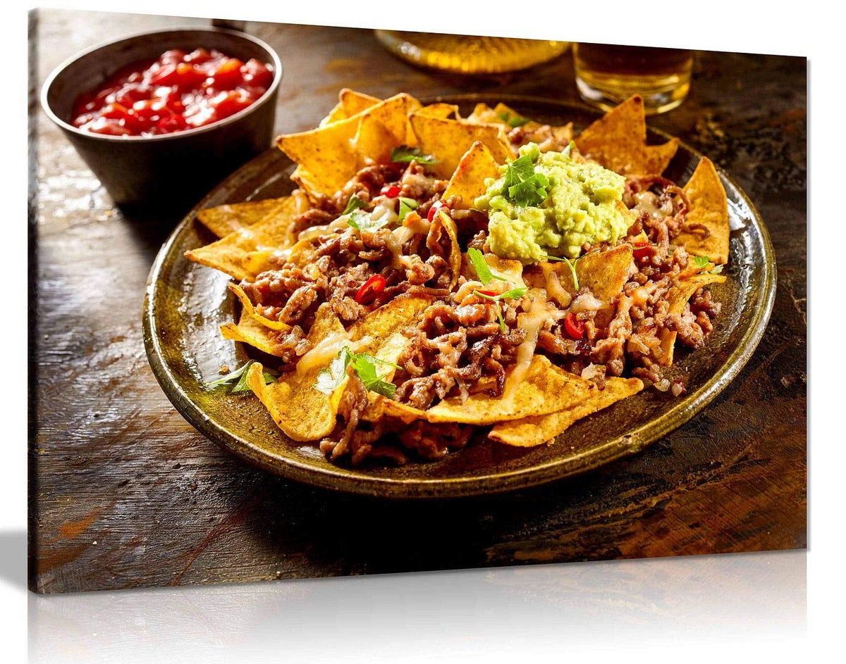 Mexican Restuarant Food Nachos Canvas Wall Art Picture Print Home Decor (30X20In)