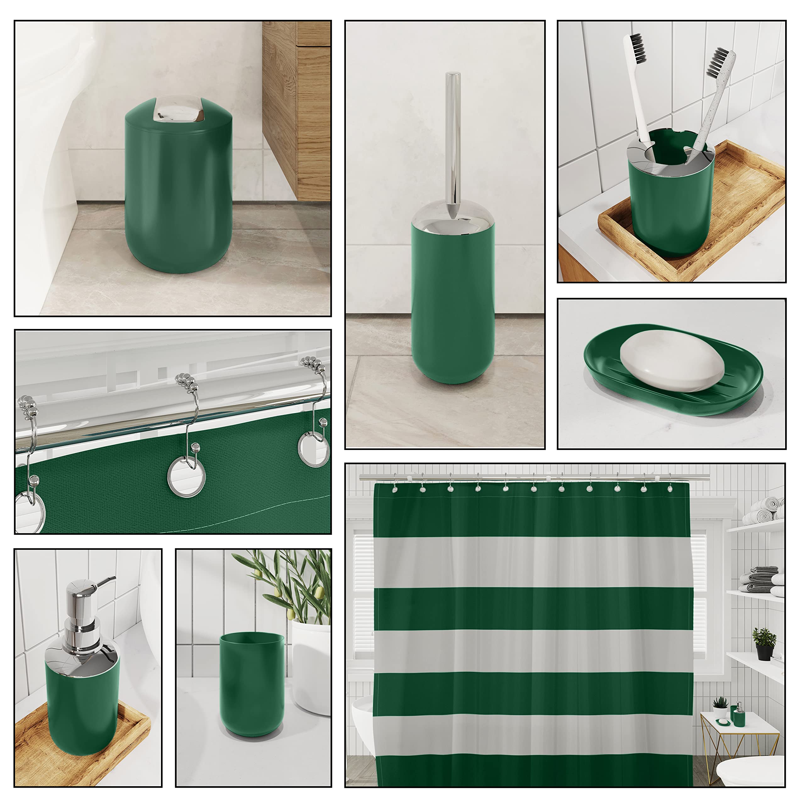 Clara Clark Bathroom Set - Green Bathroom Accessories Set  20PC Bathroom Accessory Set  Shower Curtain Set with Liner  Toothbrush Holder  Soap Dispenser  Soap Dish  Toilet Brush Holder  and Trash Can