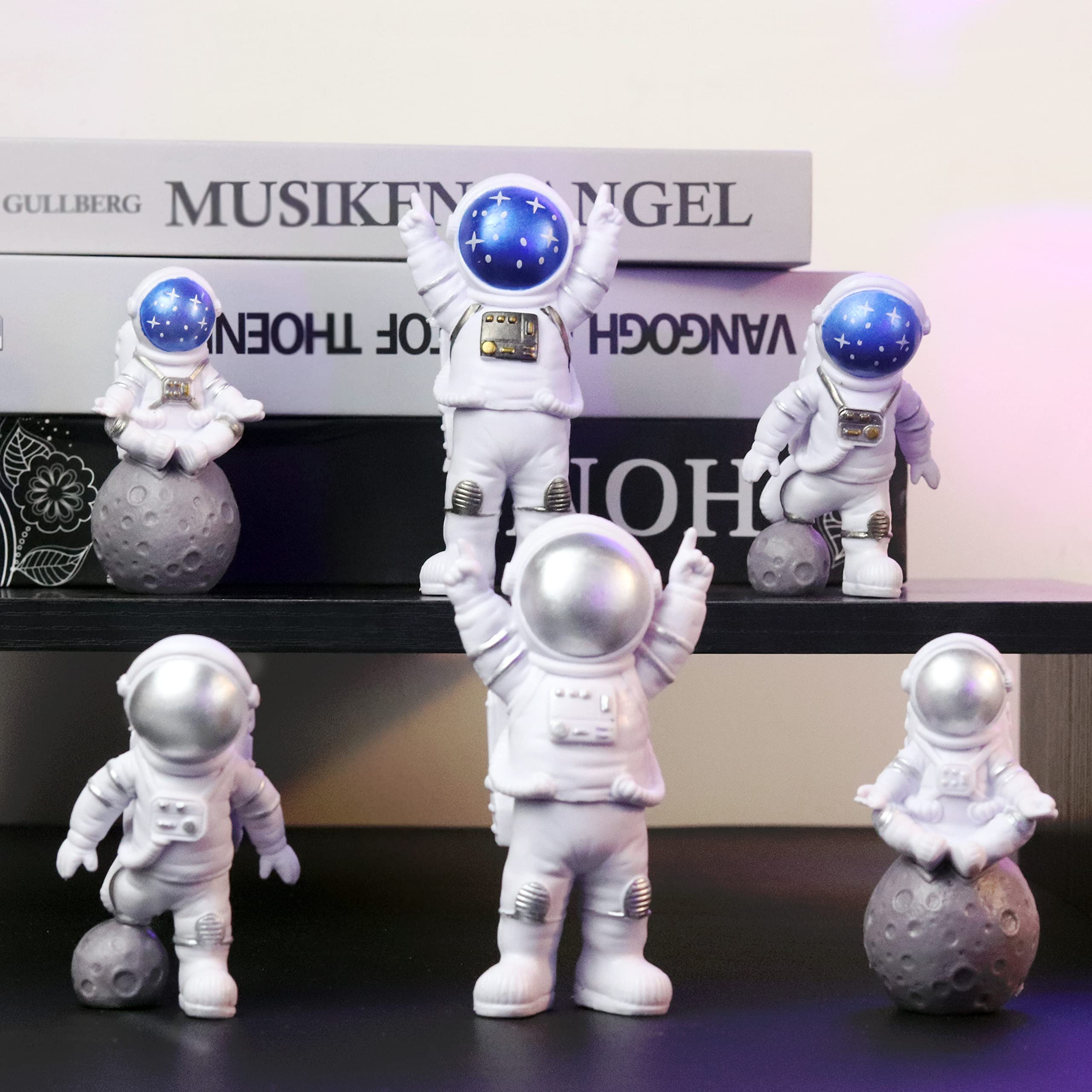 4 Pcs Astronaut Figurine, Blue Astronaut Figure Toy Desktop Ornaments Resin Outer Space Birthday Cupcake Spaceman For Kids Party