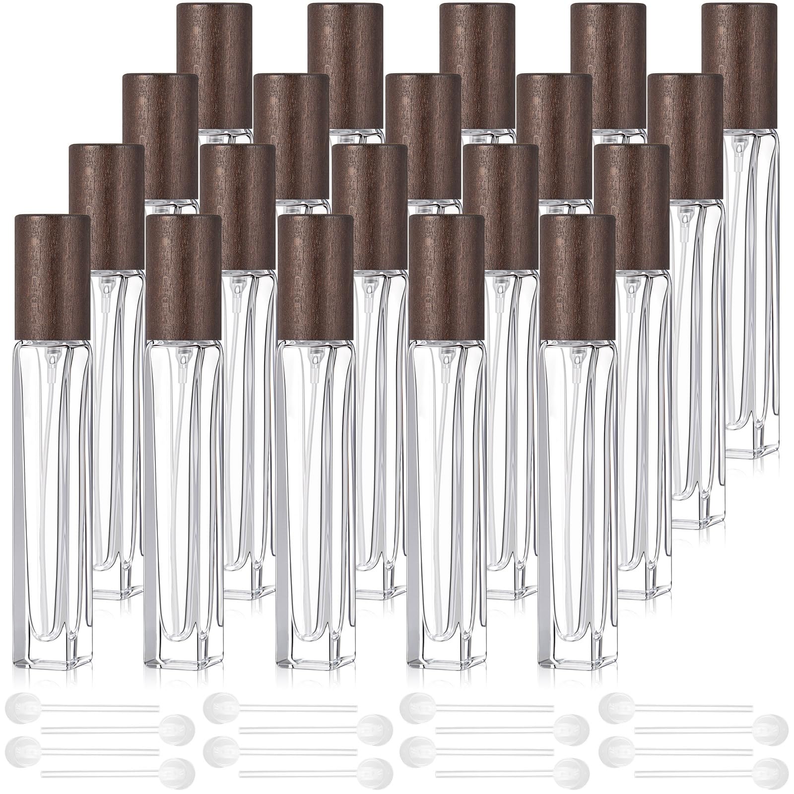 Domensi 20 Pcs 10/15/20/30 ml Glass Perfume Atomizer, Dark Wood Color