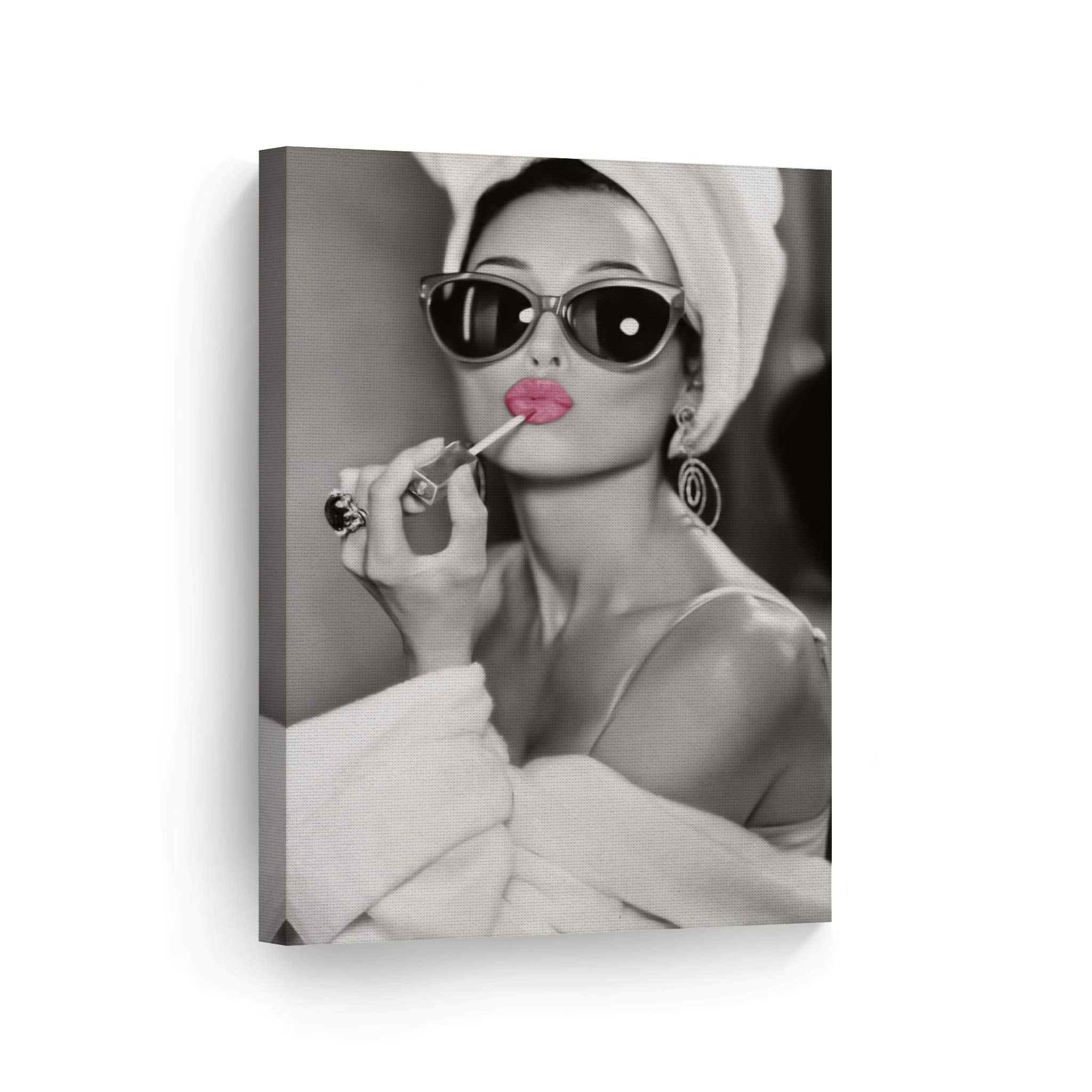 Audrey Hepburn Wall Art Makeup Pink Lipstick Canvas Print Iconic Pop Art Pretty Beauty Black And White Home Decor Artwork Galler