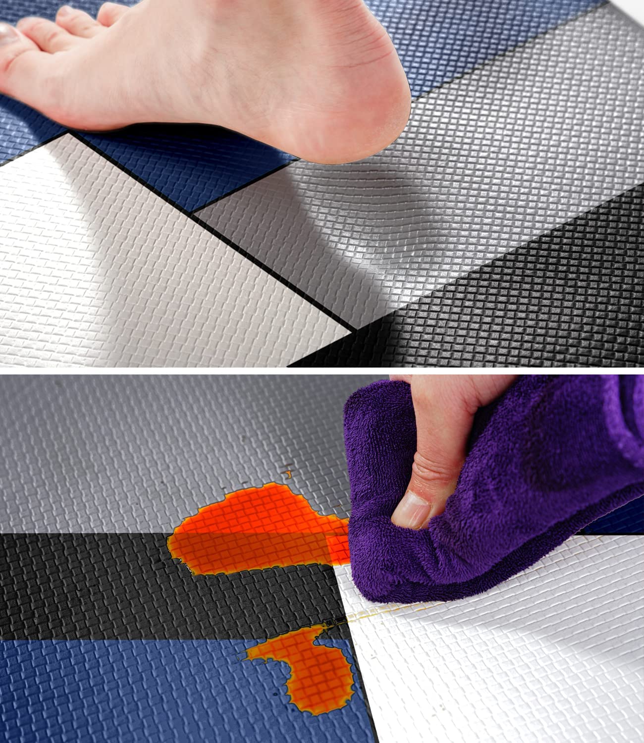 FNLNDO Blue Black Grey White Kitchen Rugs and Mats Set of 2 Modern Abstract Art Cushioned Anti Fatigue Kitchen Rugs Set Geometric Non-Skid Washable Kitchen Mats for Kitchen Sink Laundry