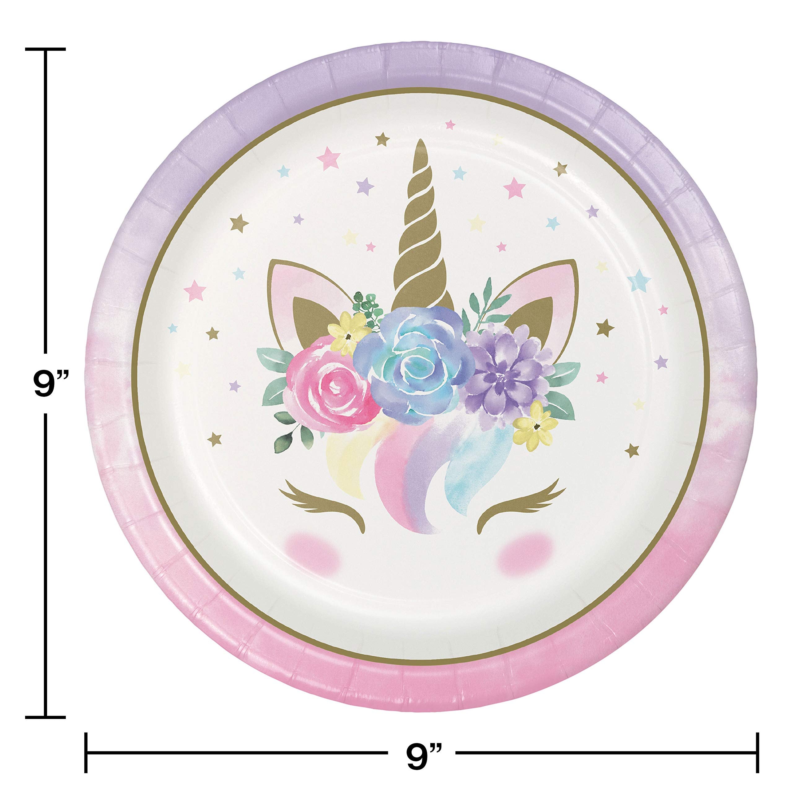Creative Converting Unicorn Baby Shower Paper Plates, 8 Ct, Multicolor, 9''