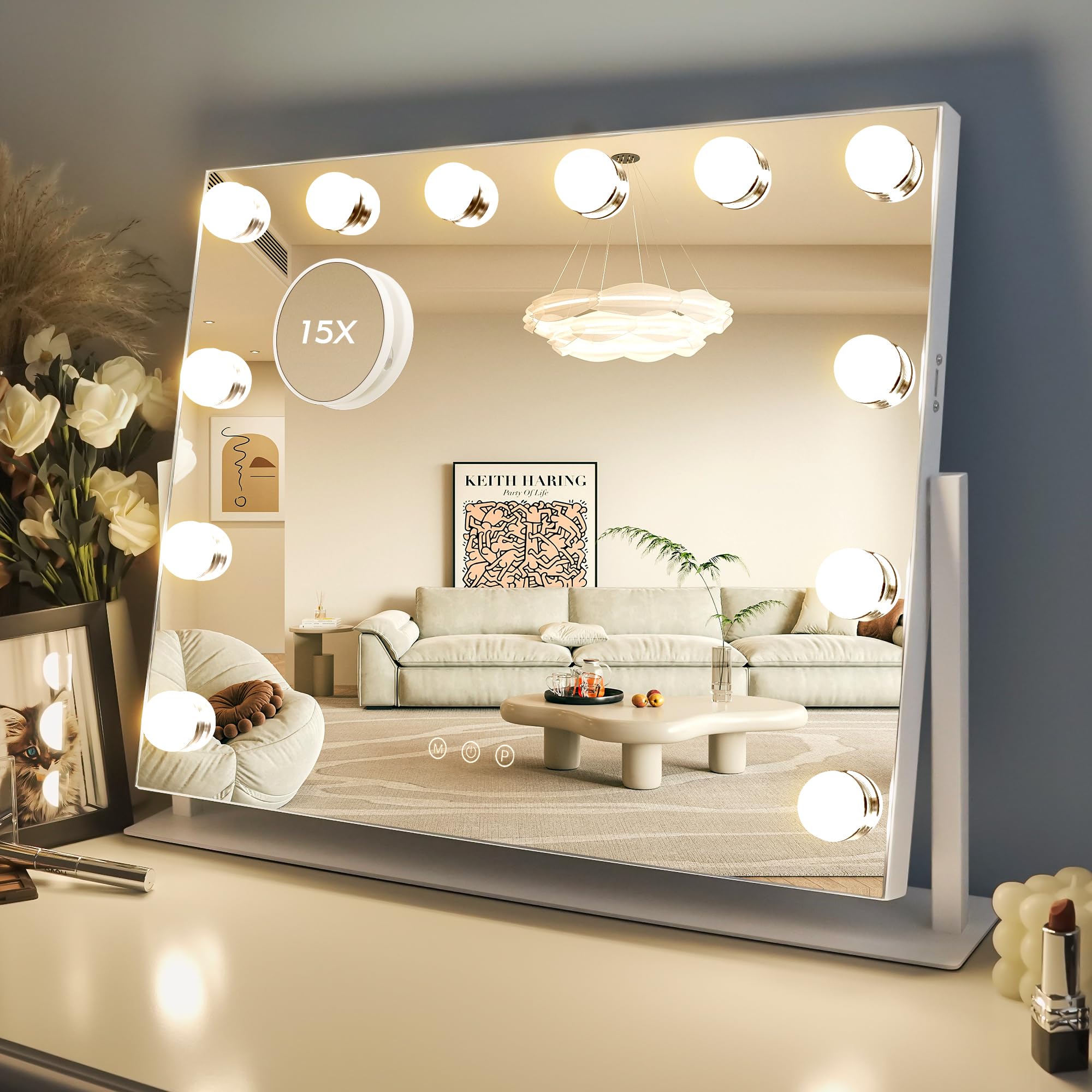 Luxevue Vanity Mirror With Lights, Makeup Mirror, Lighted Hollywood Mirror With Dimmable 3 Color Lights, Detachable 10X Spot Mir