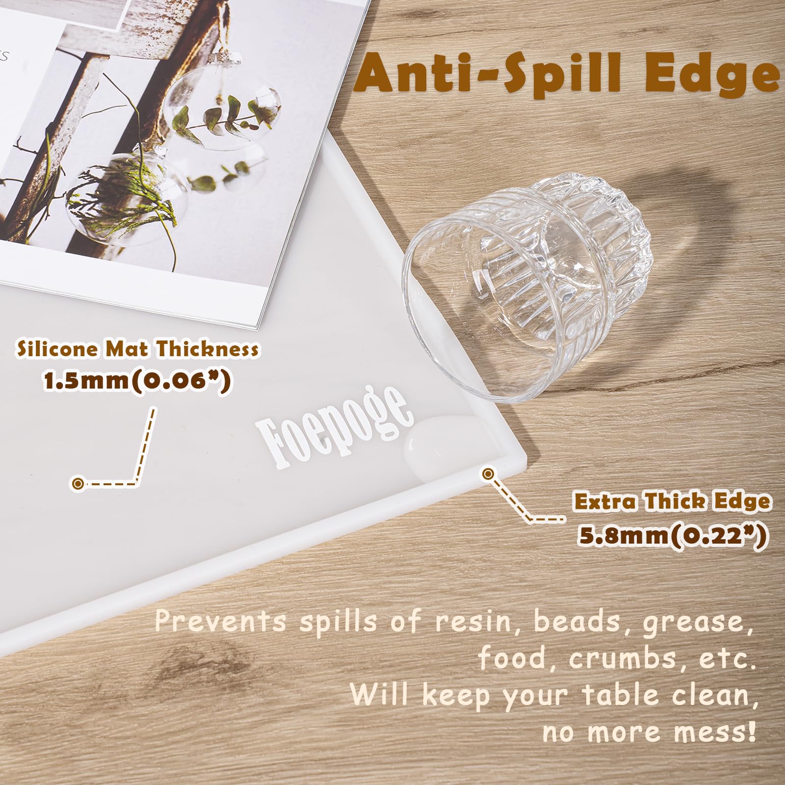 31.5 X 23.6 X 0.06 Inches Extra Thick Silicone Mat With Lip 0.22'' Raised Edge For Resin, Large Silicon Mat For Kitchen Counter