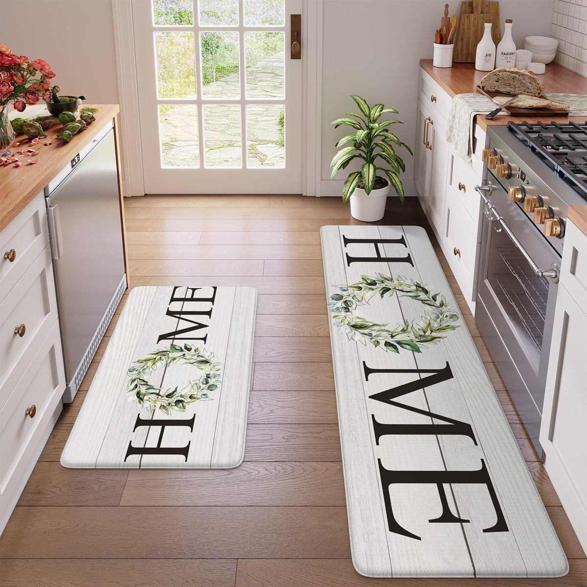 Kimode Kitchen Anti Fatigue Rug Set Of 2, Ergonomic Standing Kitchen Mat Set 2Pcs, Farmhouse Kitchen Runner Stain Resistant, Non