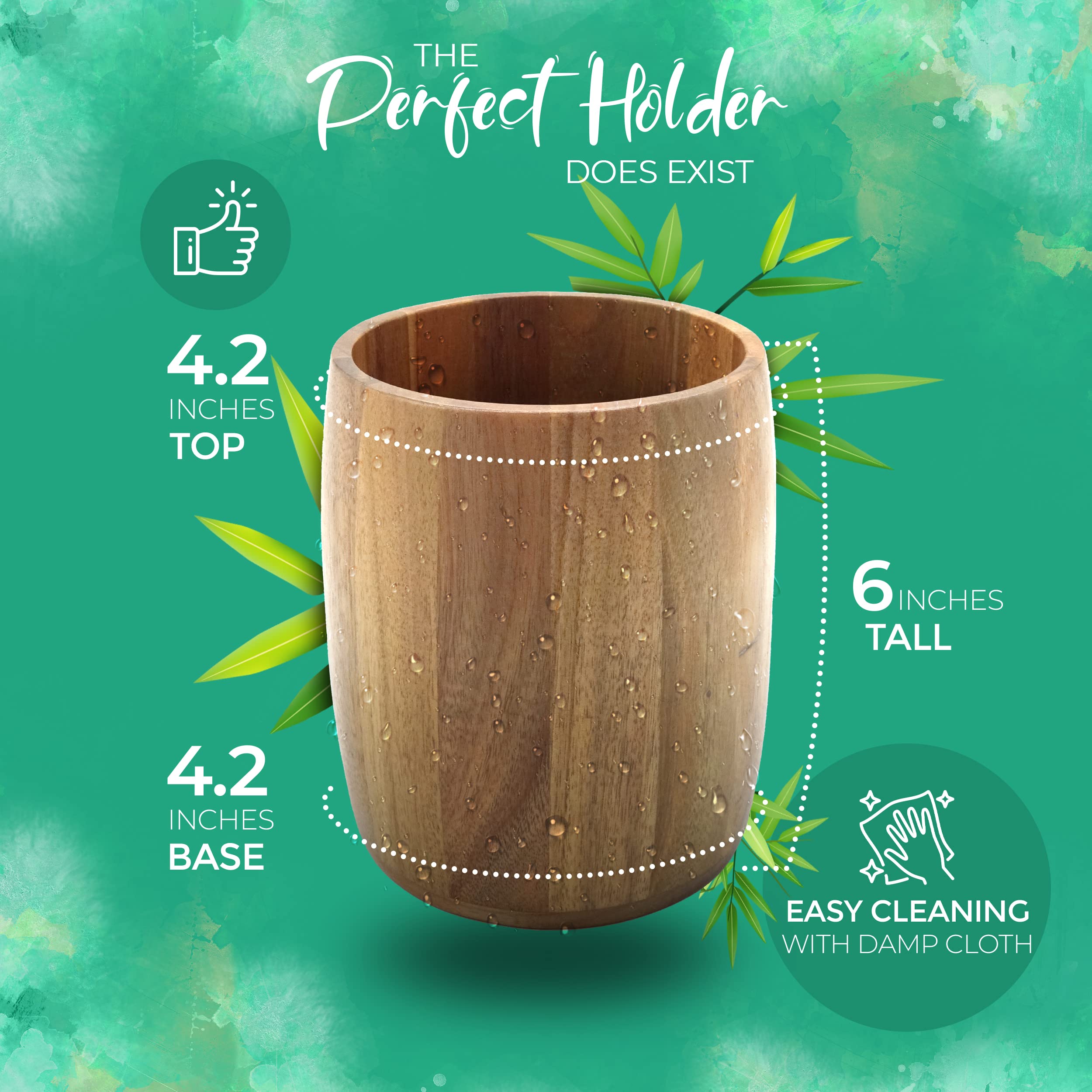 The Pretty Turtle Bamboo Kitchen Counter Utensil Crock Holder Caddy 6'' X 4 1/2'' (Oval Acacia)