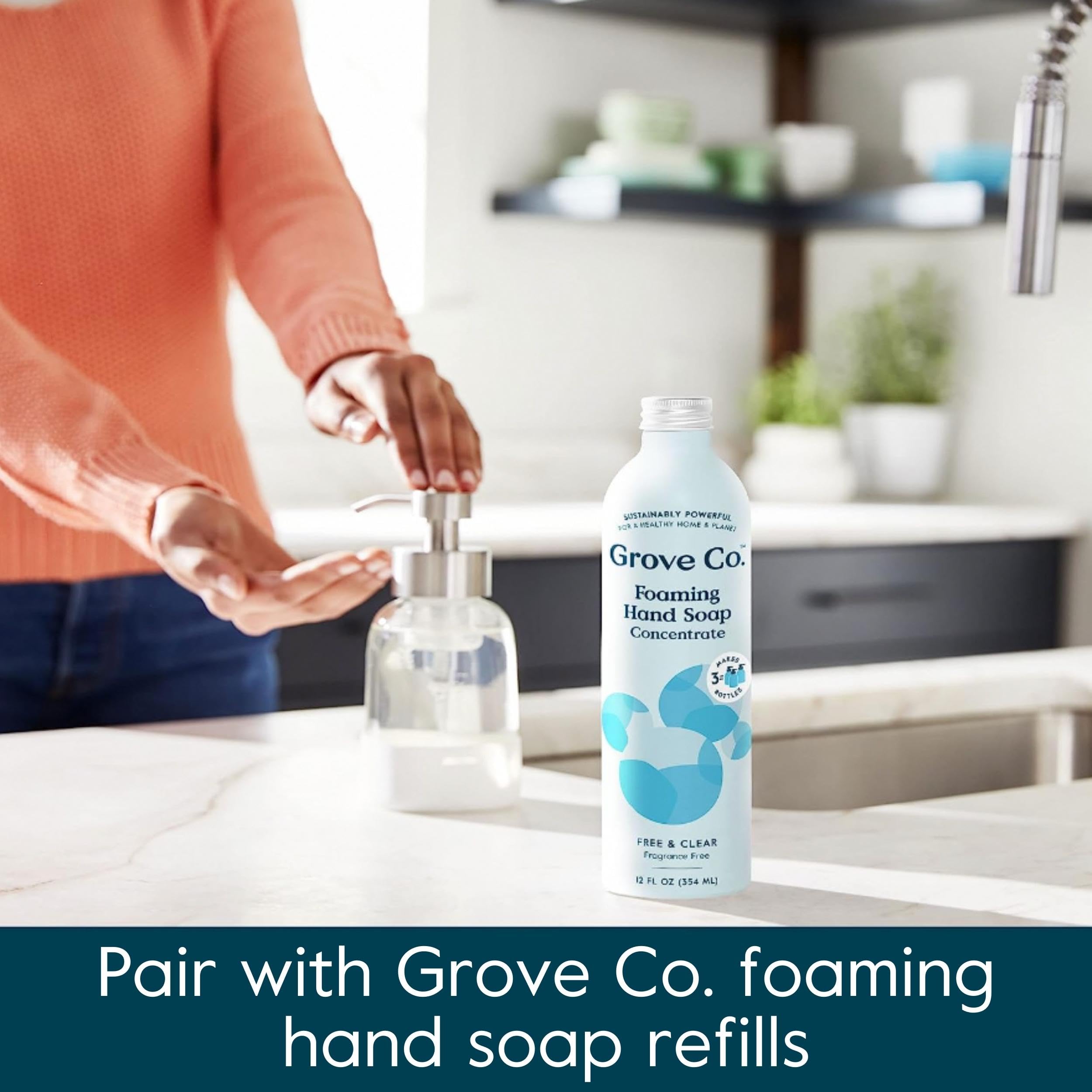 Grove Co. Foaming Soap Dispenser, 2 X Refillable Glass Bottles With Stainless Steel Pump, Reusable Liquid Hand Soap Set For Kitc