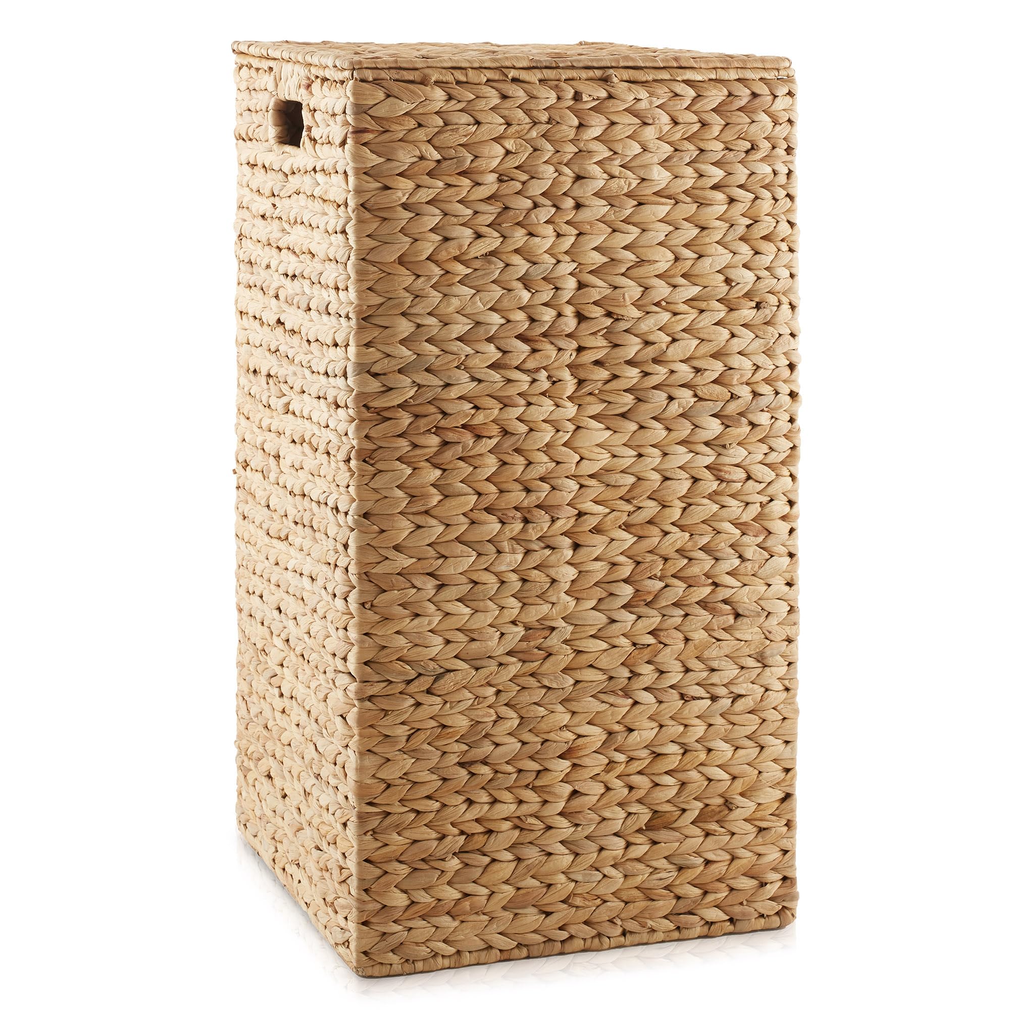 Casafield Laundry Hamper With Lid And Removable Liner Bag - Natural, Woven Water Hyacinth Square Laundry Basket Sorter For Cloth