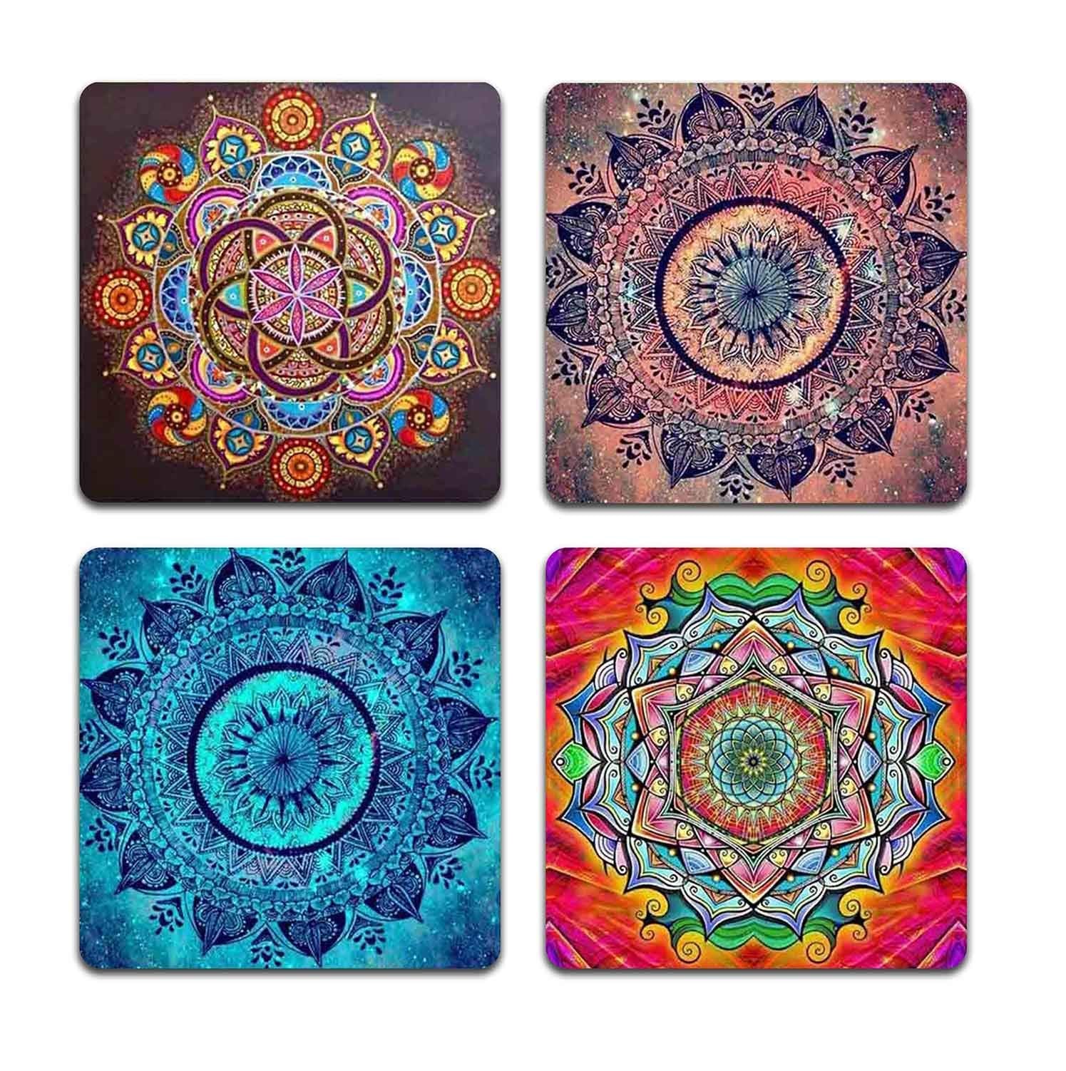 Mandala Pattern Square Coaster Set - Made Of Recycled Rubber - Set Of 4