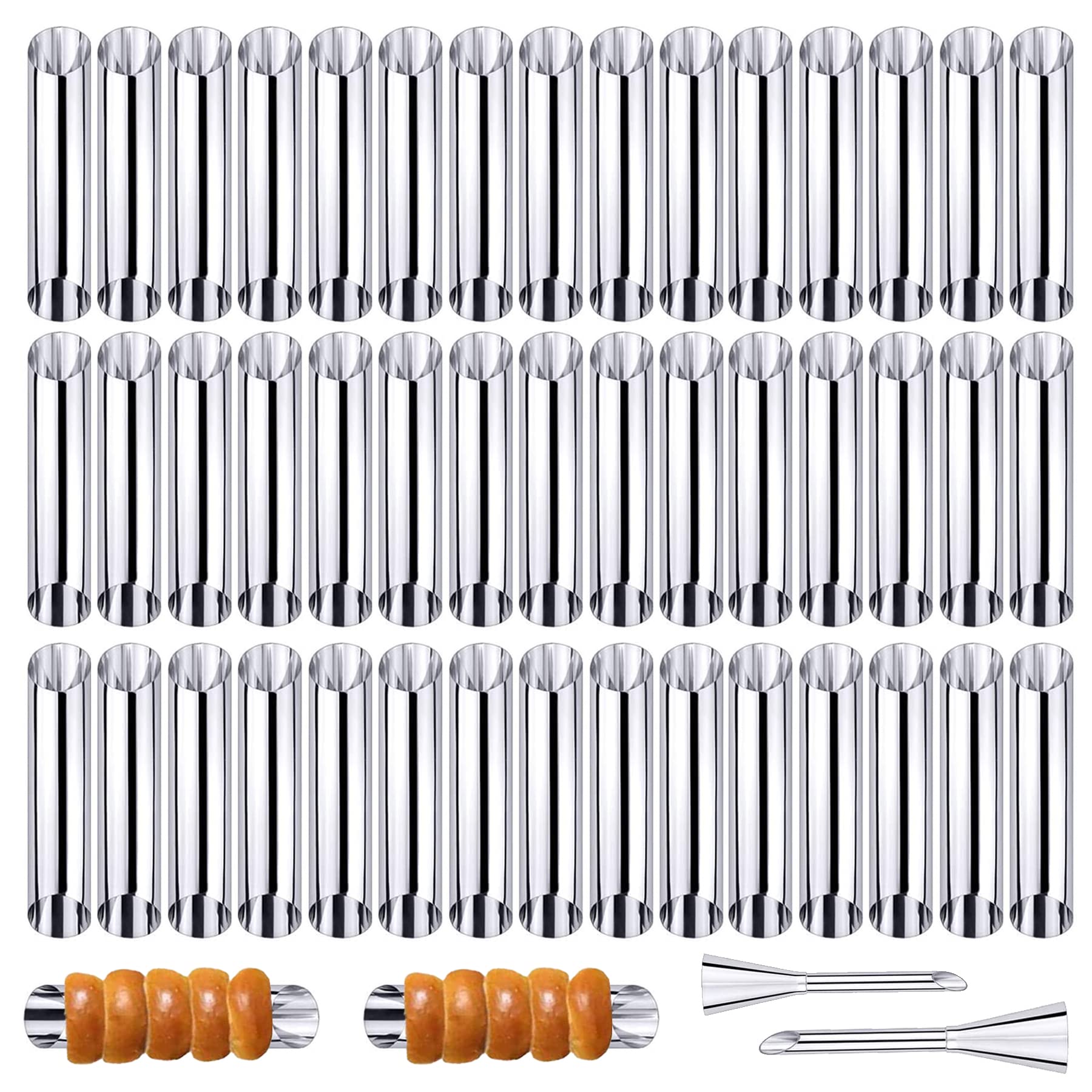Woohome 42 Pcs Cannoli Tubes Cream Horn Molds Kit Puff Nozzle Set, Stainless Steel Cannoli Forms Cream Horn Molds Piping Puff No