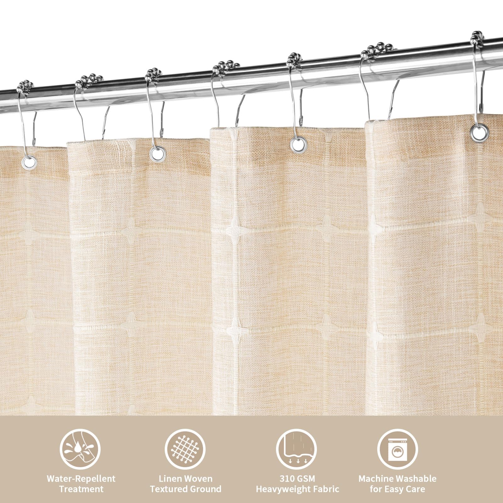 Mitovilla Boho Small Stall Shower Curtain 36 X 72, Beige Narrow Cotton Linen Fabric Shower Curtains For Farmhouse Bathroom Decor