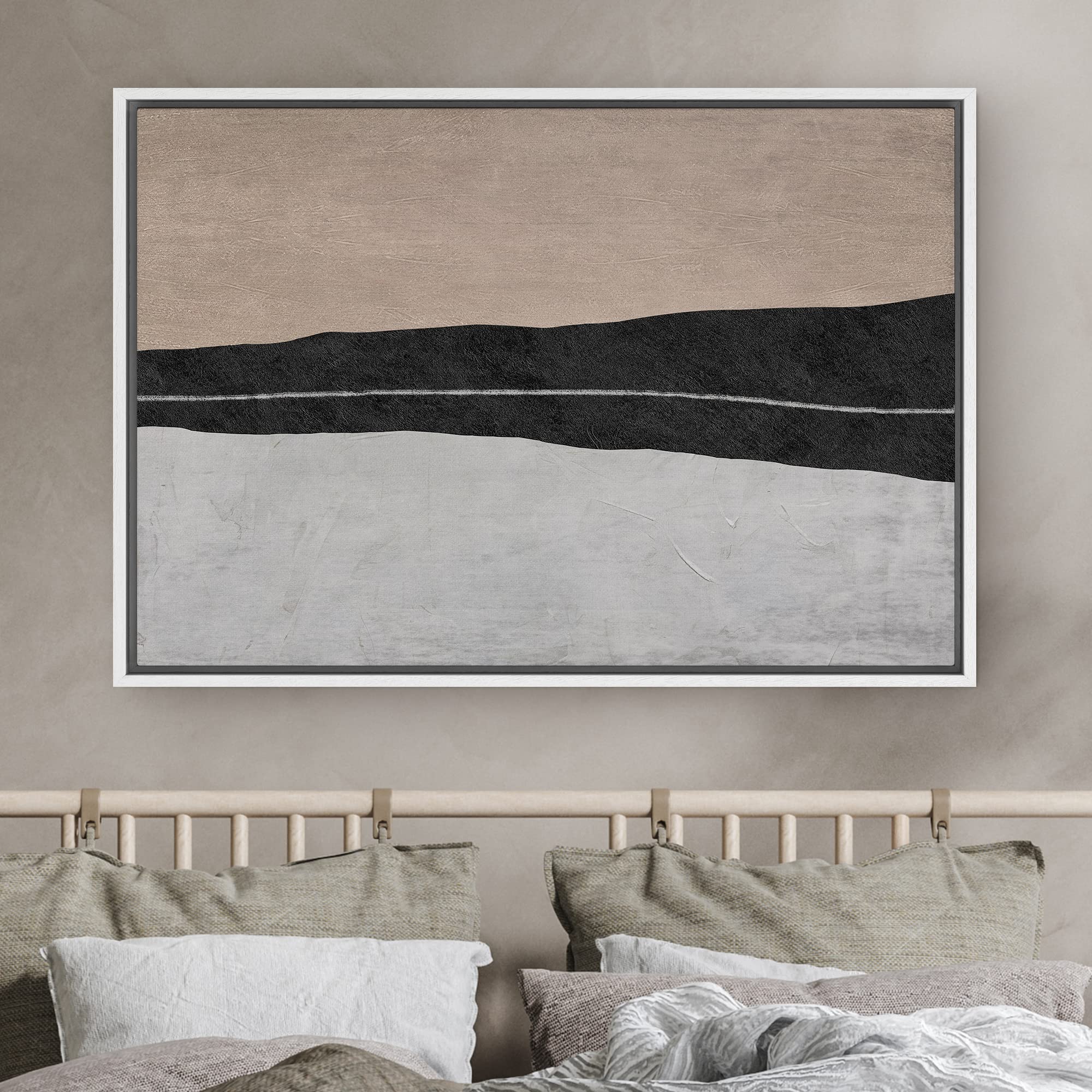 Signwin Framed Canvas Print Wall Art Brown Black Gray Pastel Color Field Abstract Shapes Illustrations Modern Art Decorative Con
