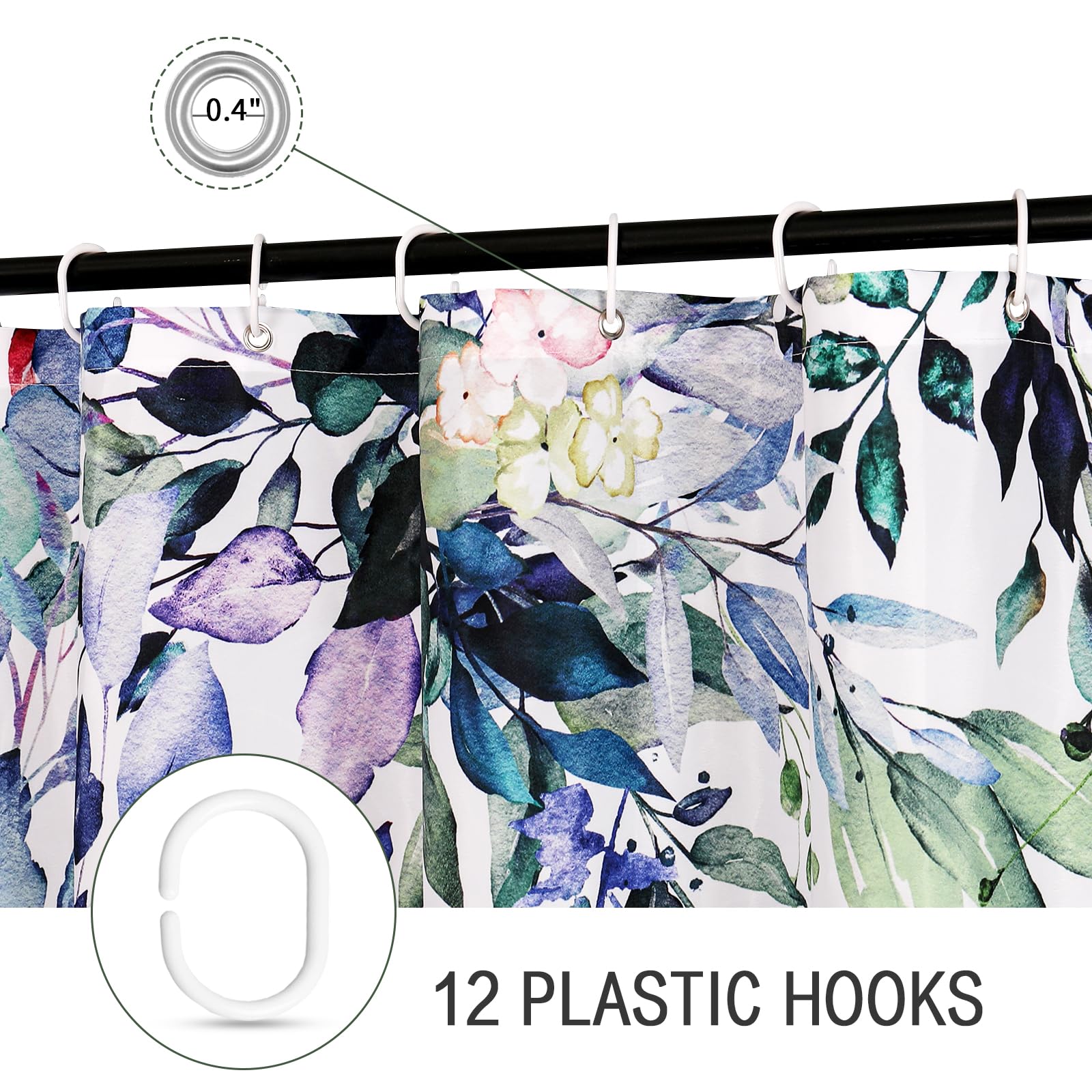 Gibelle Spring Floral Shower Curtain For Bathroom, Watercolor Green Eucalyptus Leaves Plant Shower Curtain Set With Hooks, Washa