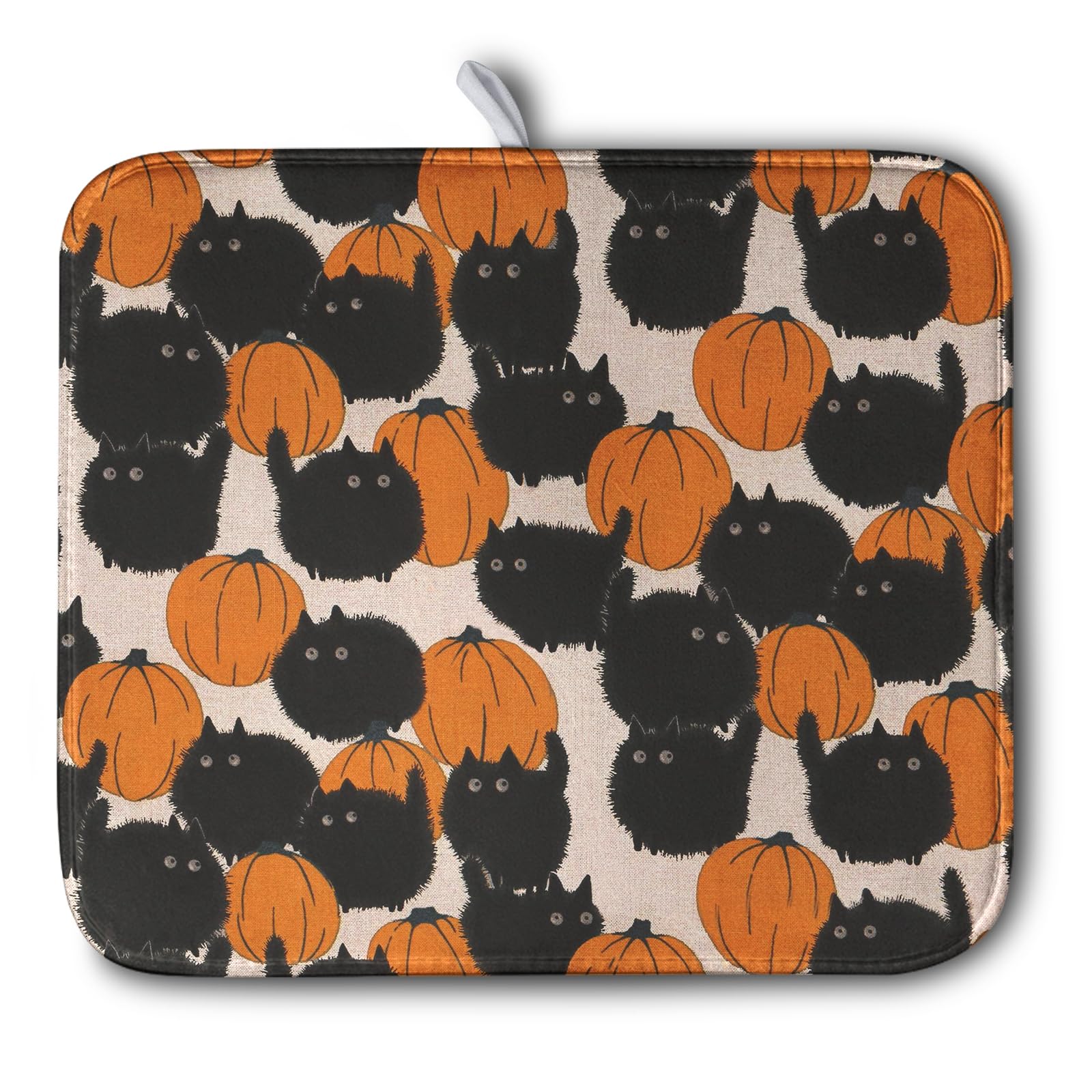 Happy Halloween Dish Drying Mat for Kitchen Counter 16x18 Inch Cute Pumpkin Black Cat Trick or Treat Drying Mats Large Microfibe