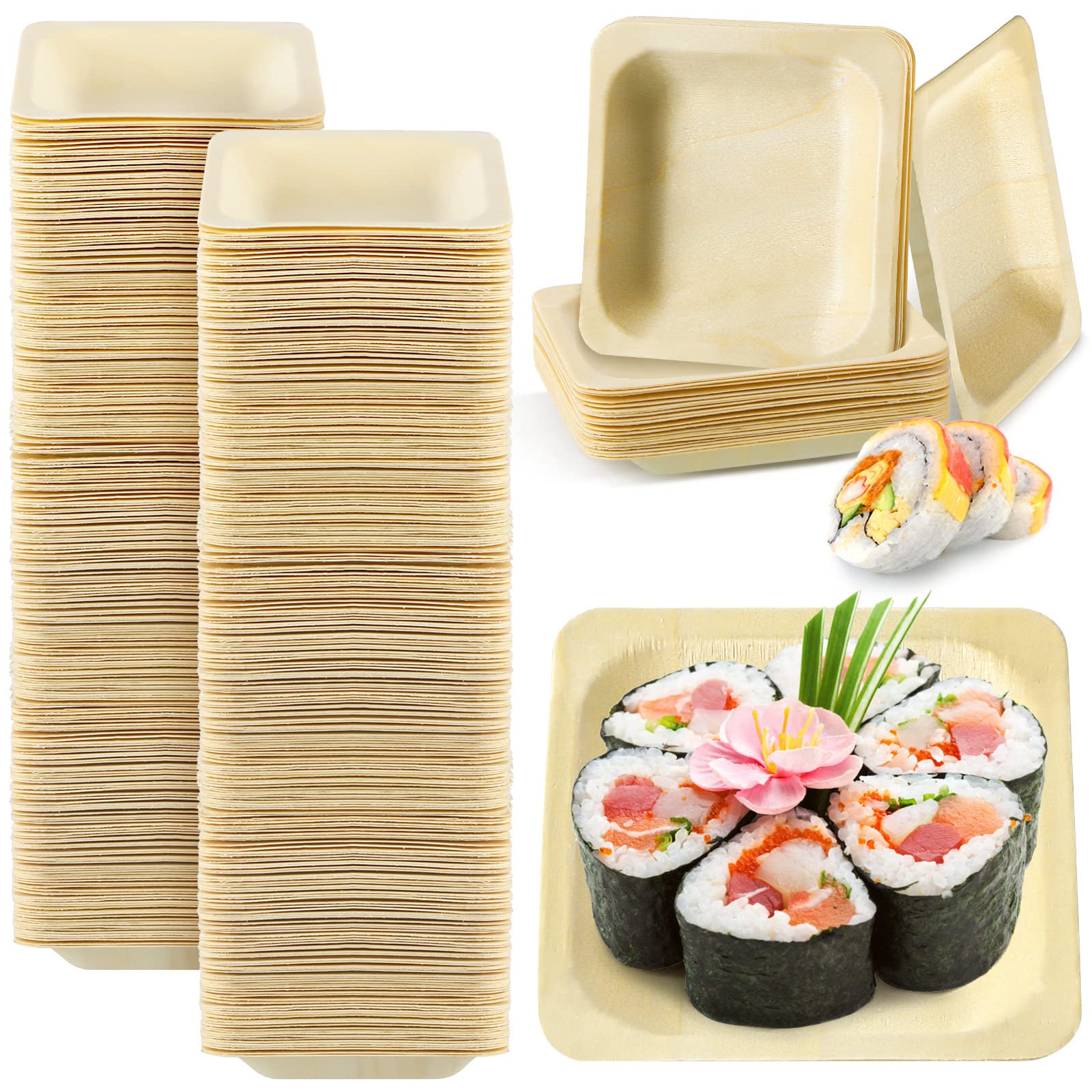 100 Pcs Disposable Square Palm Bowls Palm 4.3 x 3.94 Inch Leaf Bowls Bamboo Disposable Plates Square Wood Plates for Birthday Pa