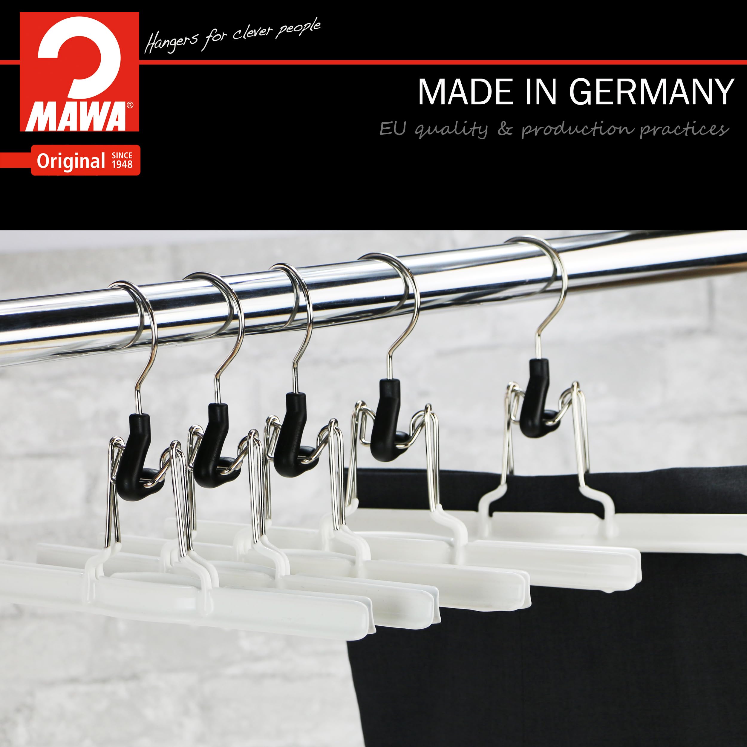 Mawa Space-Saving With Rotating Hook Holds Pants, Skirts, & Shorts, Style M/26, White, 5 Count