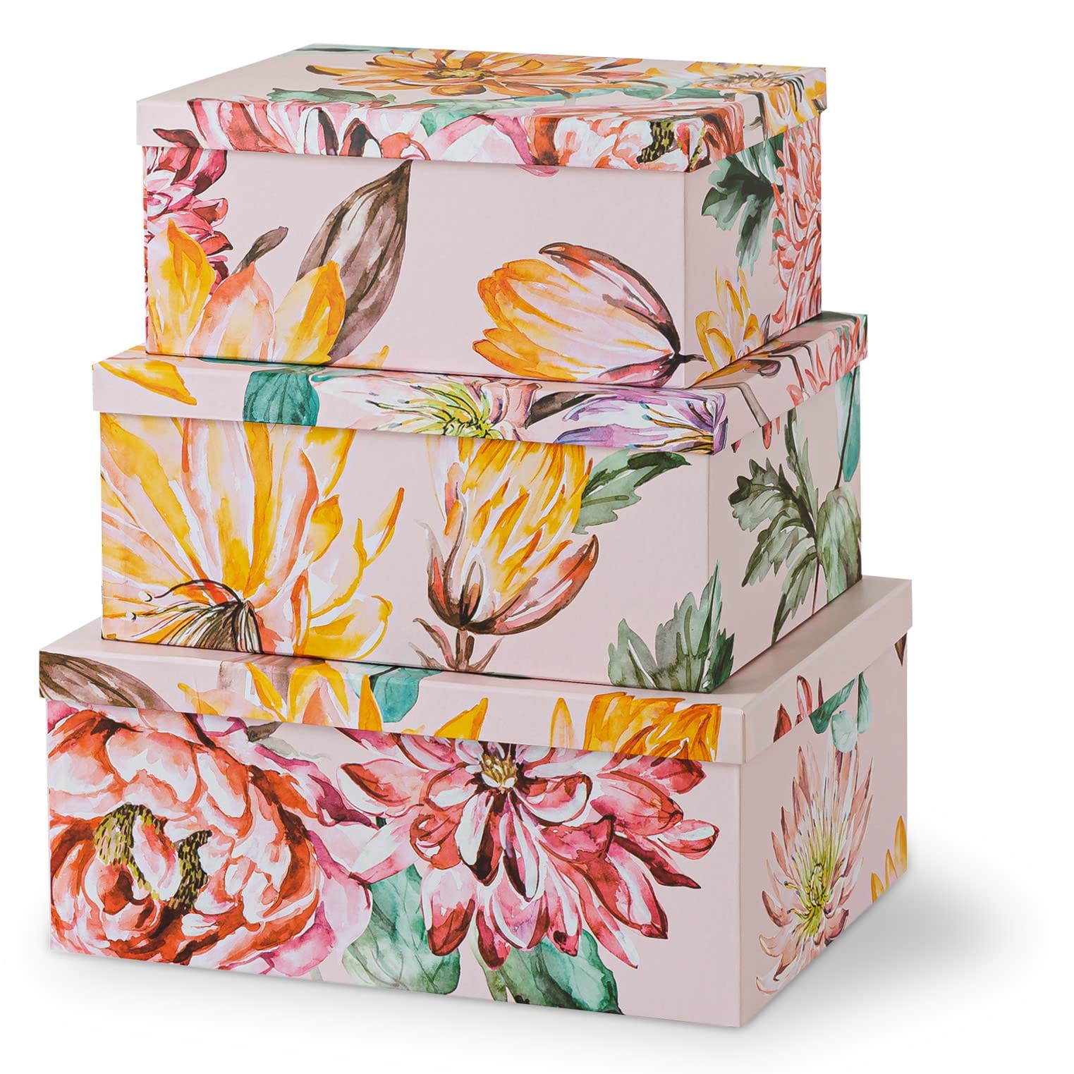 Soul & Lane Decorative Cardboard Storage Boxes with Lids for Home Decor and Organization, Set of 3 Large Keepsake Boxes for Memo
