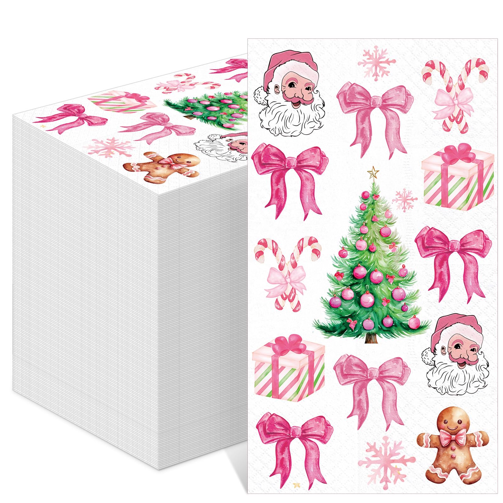 Janlaugh 100 Pcs Pink Christmas Elements Napkins 3 Ply Disposable Hand Towels for Bathroom Paper Napkins Guest Decorative Paper 