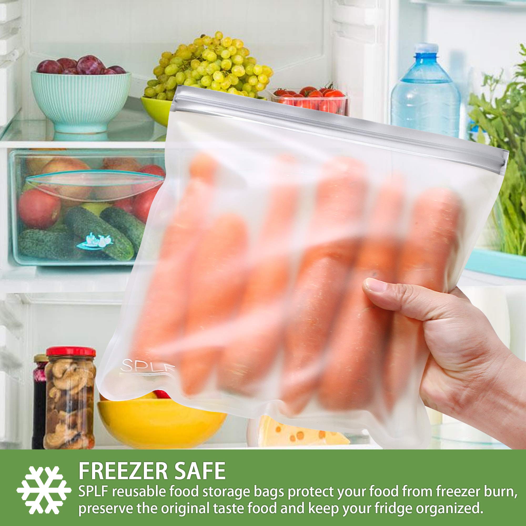 SPLF 9 Pack Reusable Gallon Freezer Bags, BPA Free 1 gallon Leakproof Silicone and Plastic Free Food Storage Bags for Meal Prep,