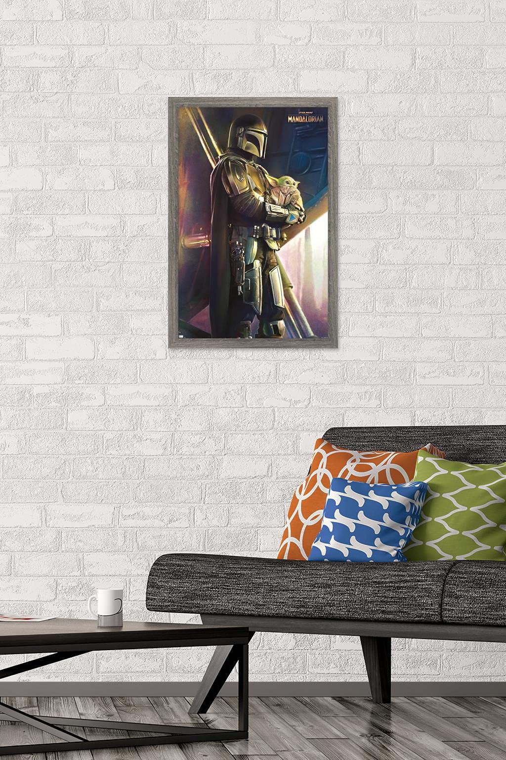 Trends International Star Wars: The Mandalorian - Held Wall Poster, 14.725'' X 22.375'', Barnwood Framed Version