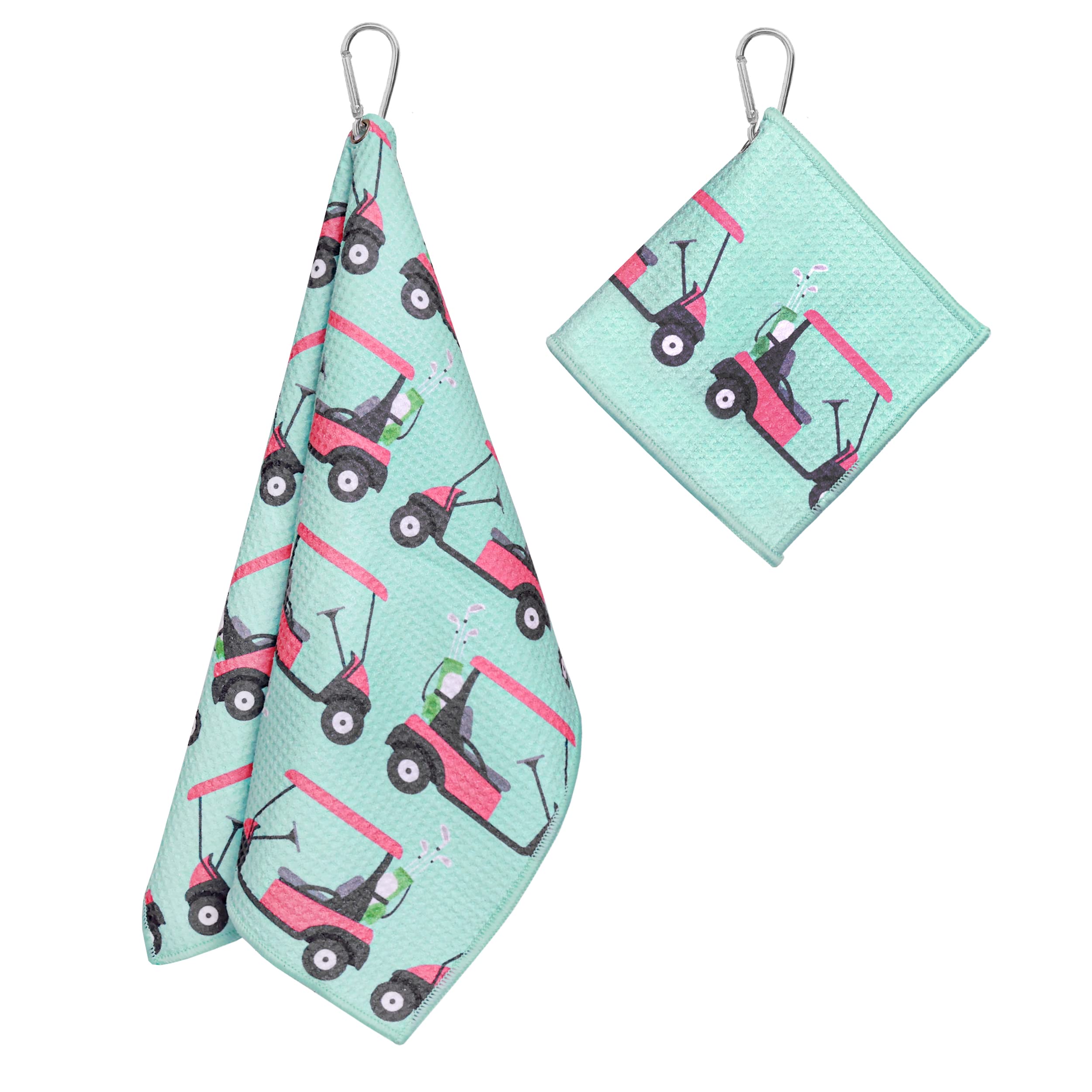 Playing It Forward Golf Cart Fun Golf Towel with Clip for Women and Men  Microfiber Waffle and Ball Towels  Set of 2