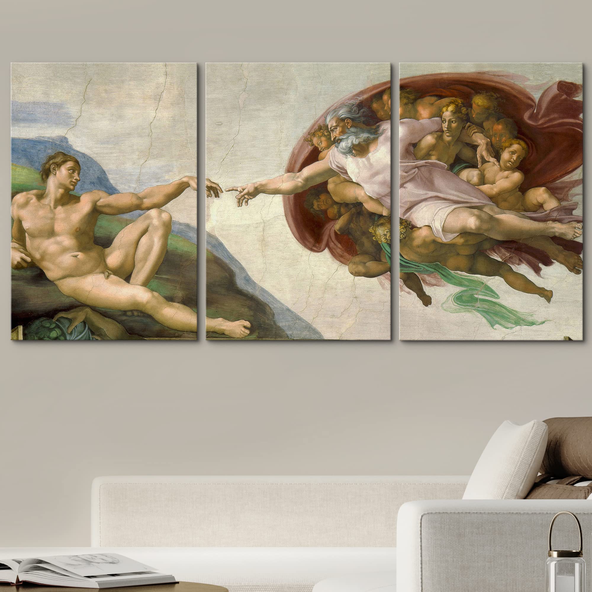 Wall26 Canvas Print Wall Art Set Creation Of Adam By Michelangelo Cultural Historic Oil Painting Fine Art Reproduction Scenic Co
