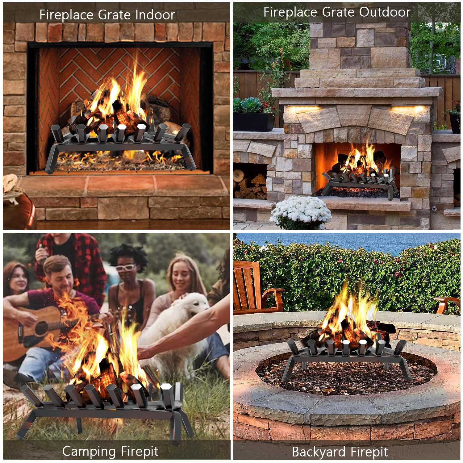 Amagabeli Garden & Home Fireplace Log Grate 30 Inch Wrought Iron Fire Place Grates Heavy Duty Solid Steel Indoor Chimney Hearth